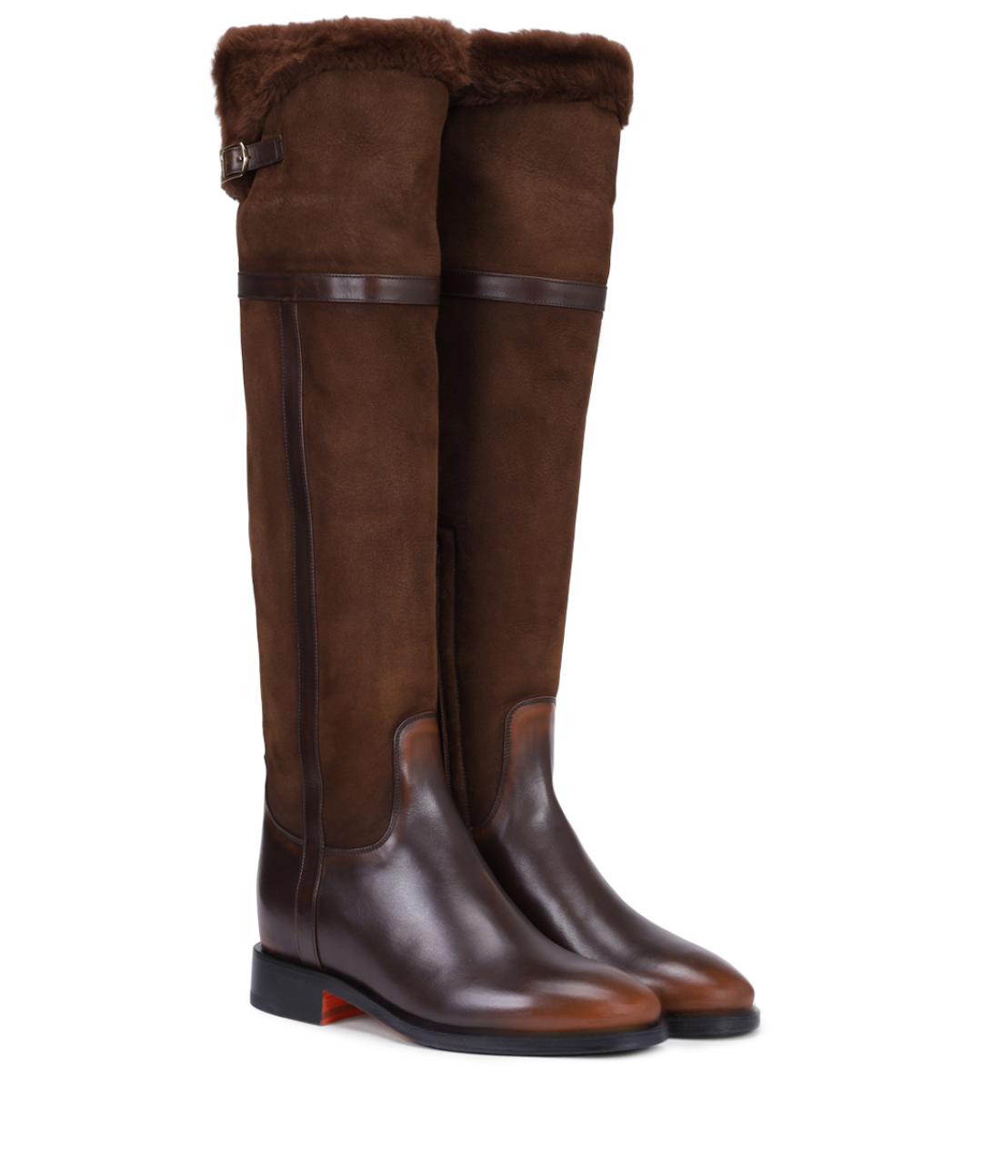SANTONI Коричневые кожаные ботфорты, фото 2