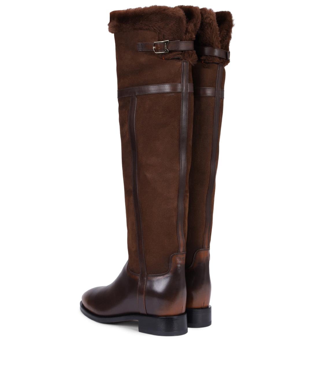 SANTONI Коричневые кожаные ботфорты, фото 4