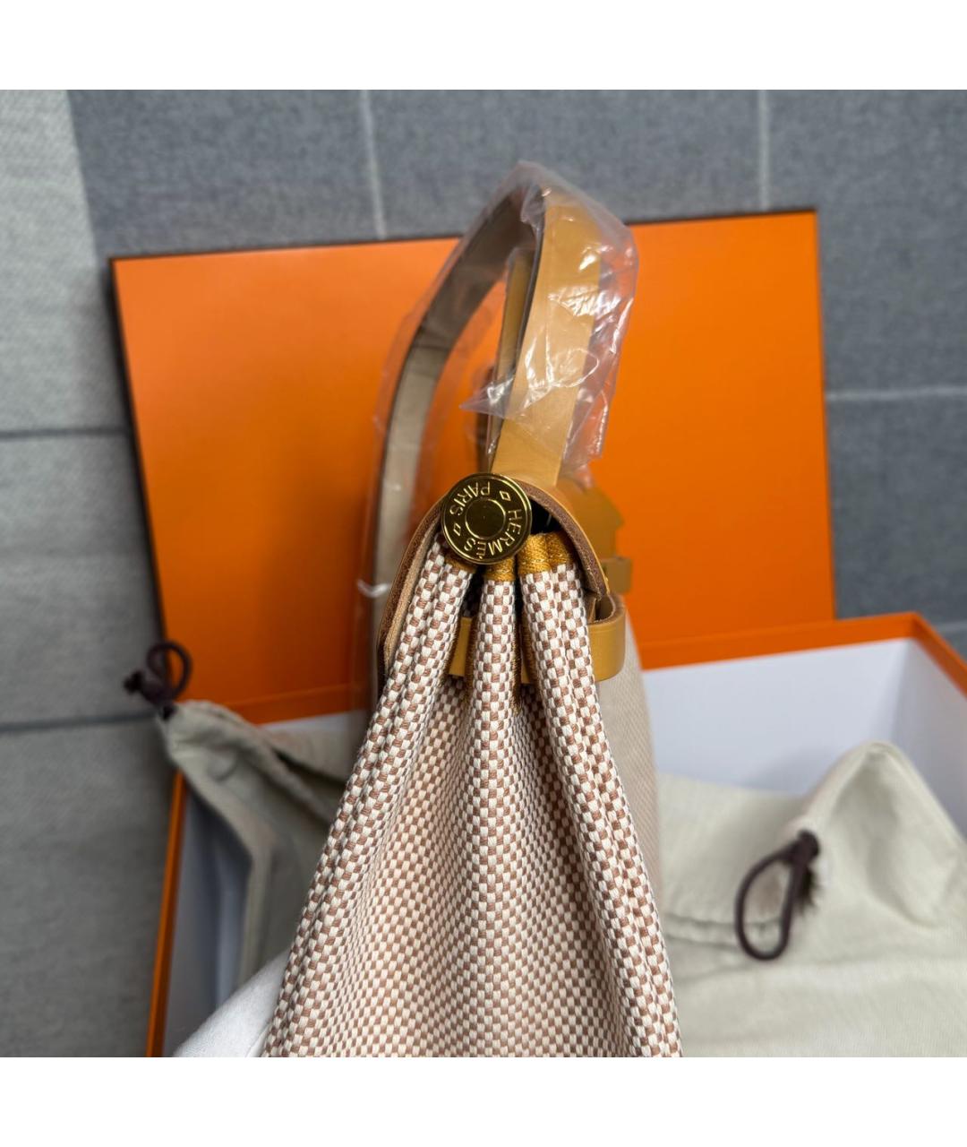 HERMES Бежевая тканевая сумка через плечо, фото 4
