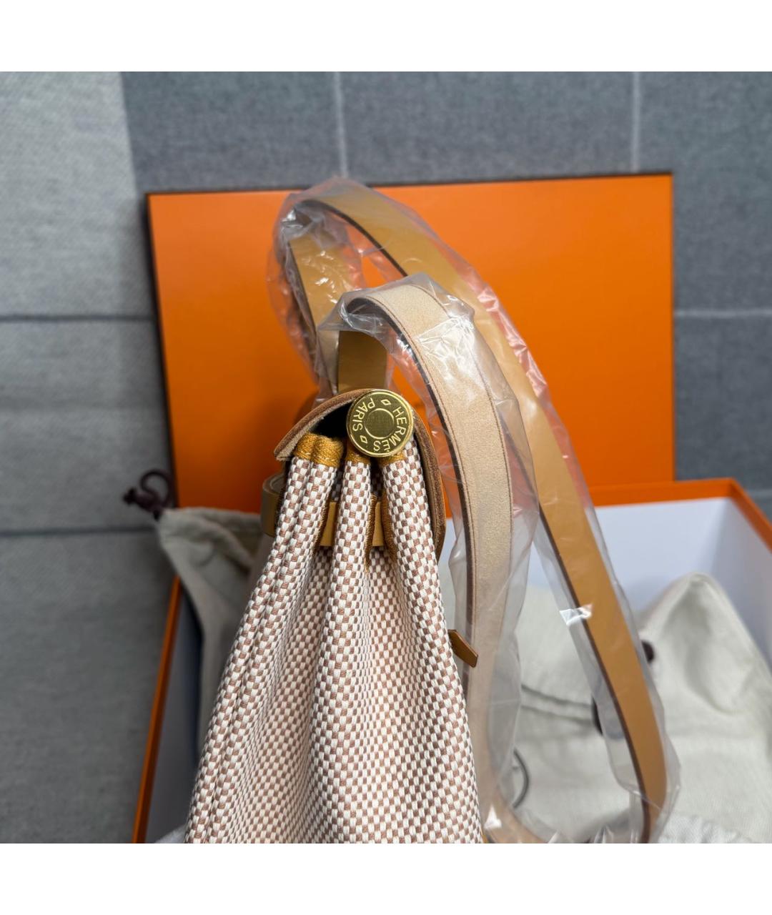 HERMES Бежевая тканевая сумка через плечо, фото 5