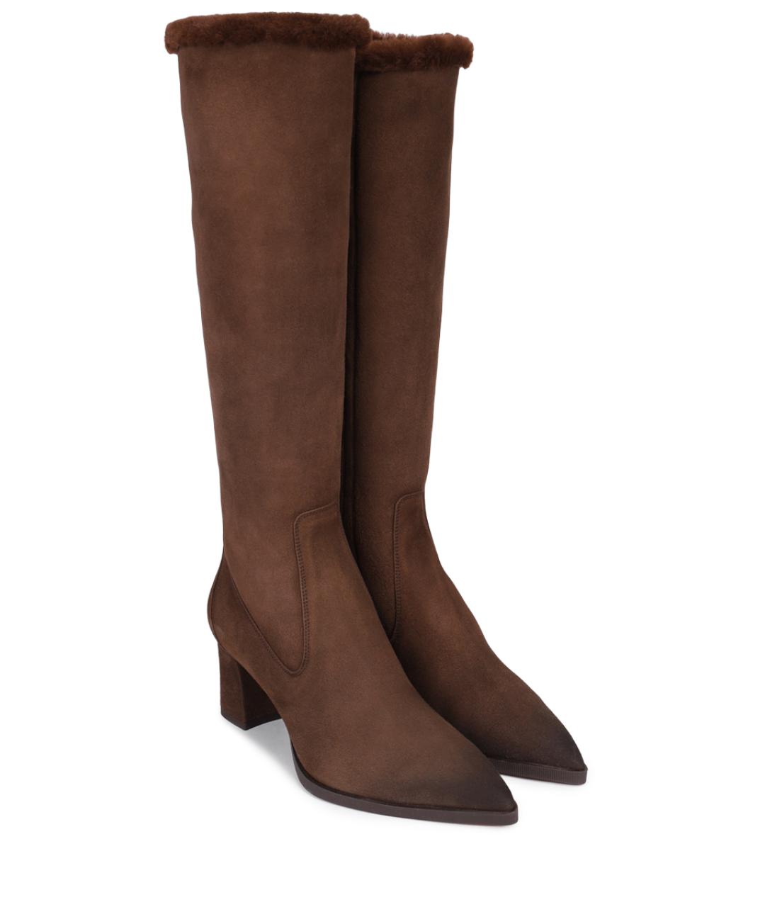 SANTONI Коричневые замшевые сапоги, фото 2