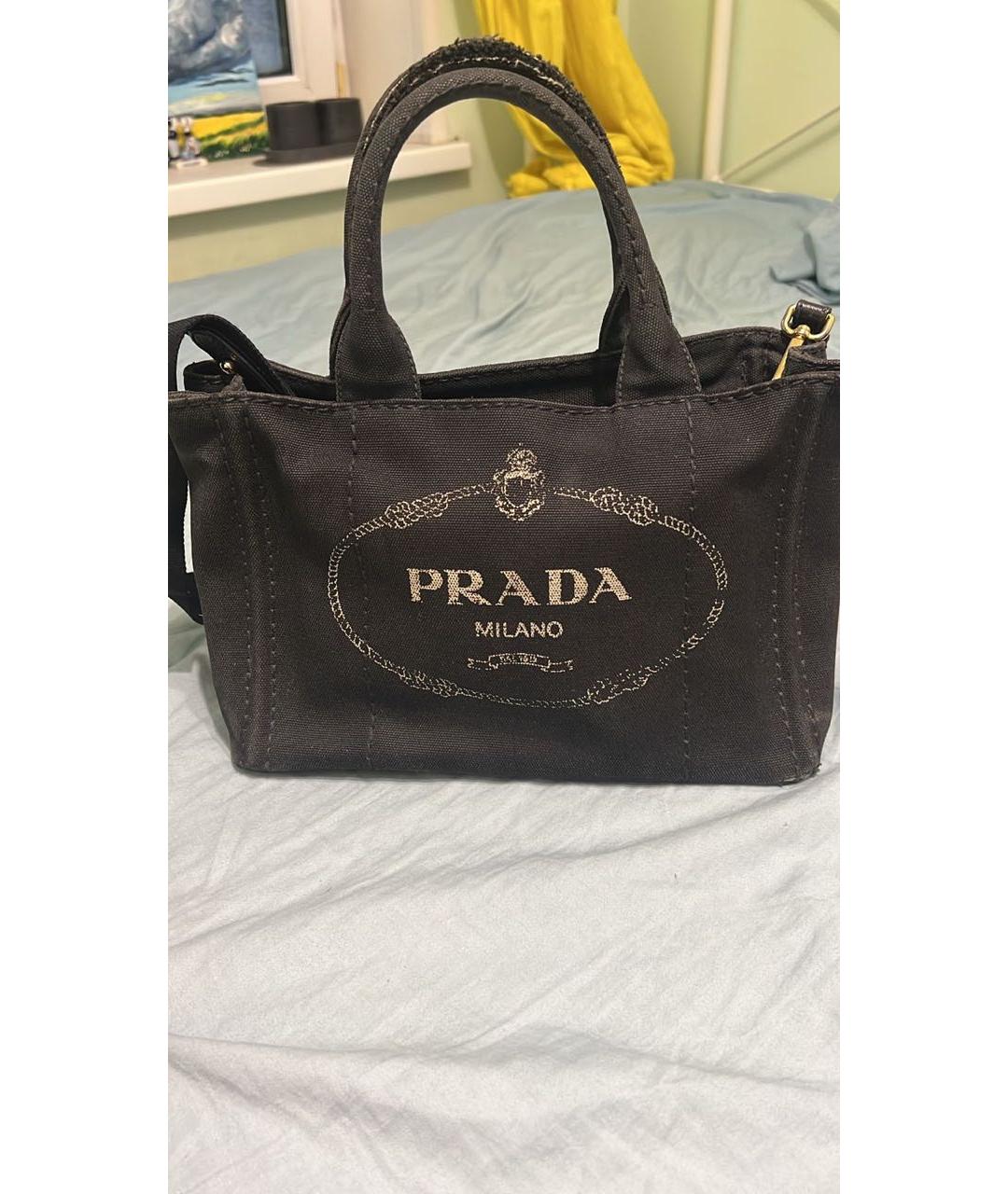 PRADA Черная хлопковая сумка тоут, фото 4