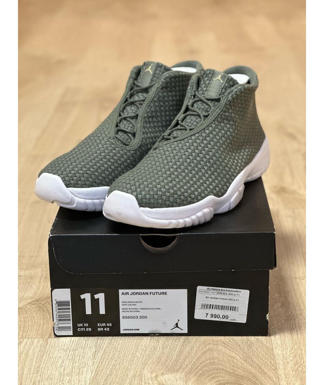 JORDAN Зеленые текстильные высокие кроссовки / кеды, фото 2