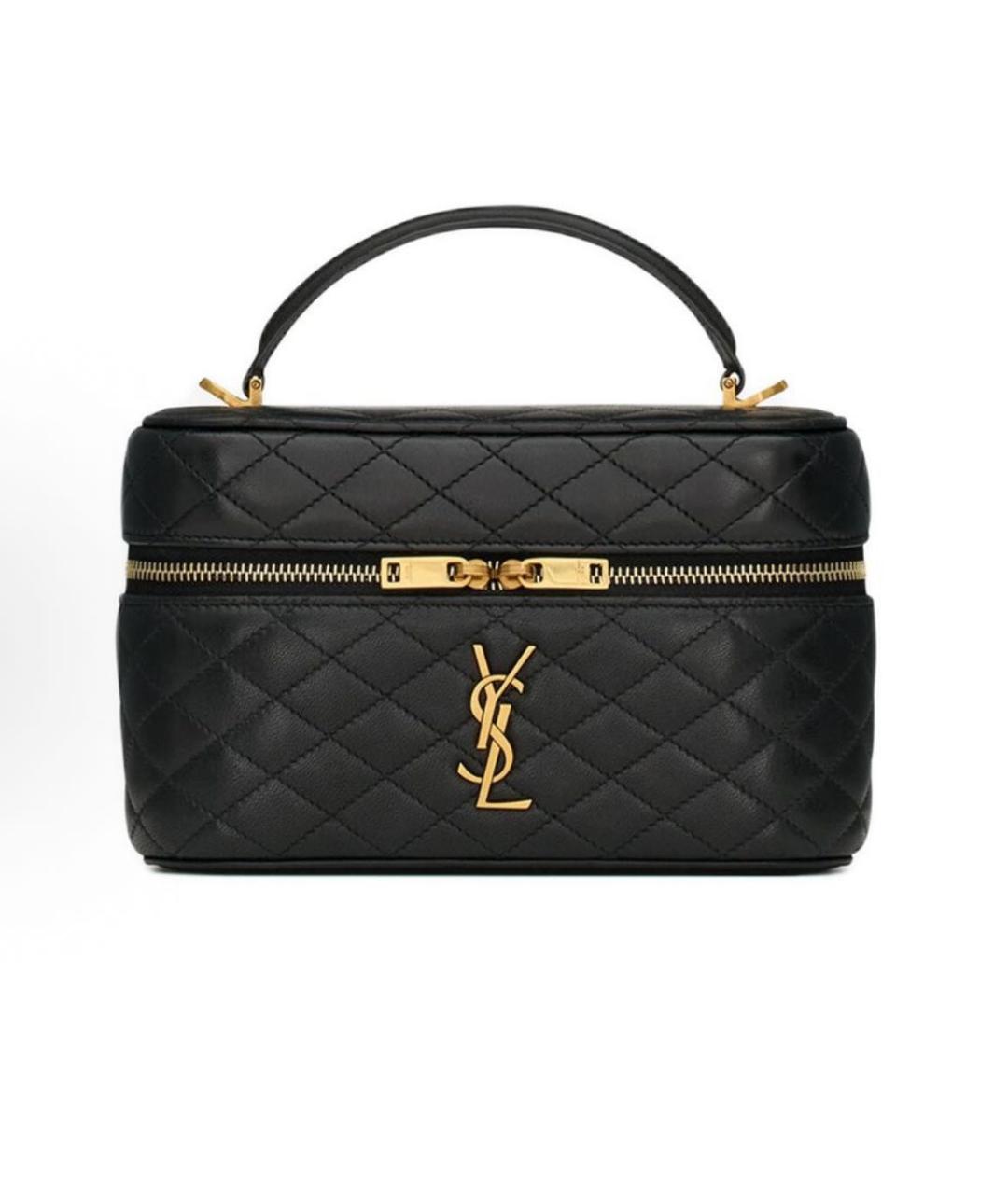 SAINT LAURENT Черная кожаная сумка с короткими ручками, фото 3