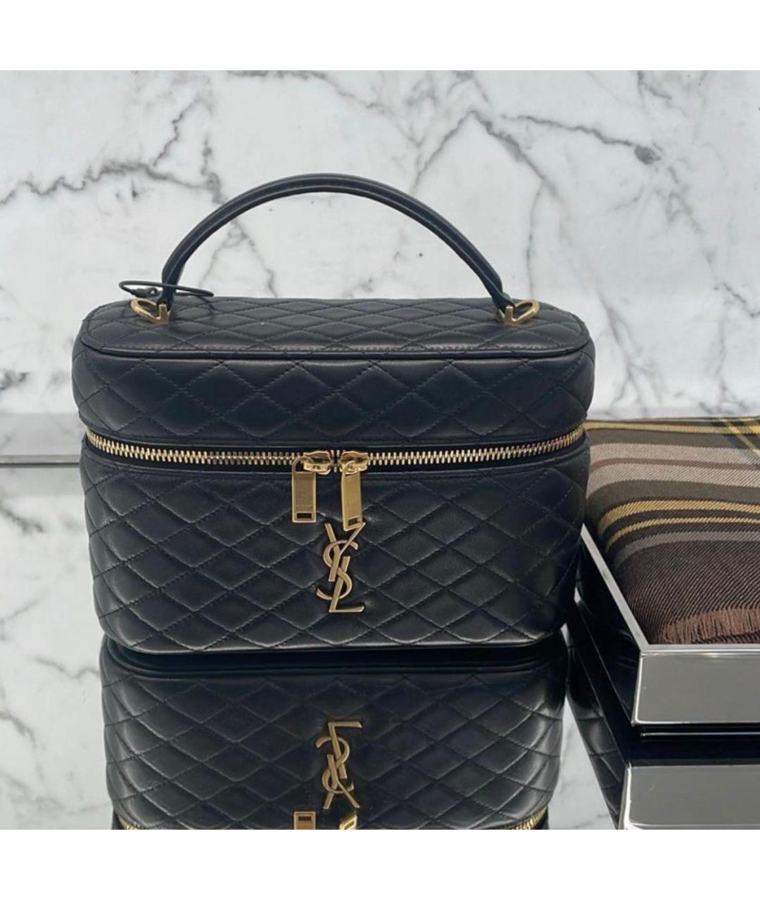 SAINT LAURENT Черная кожаная сумка с короткими ручками, фото 2