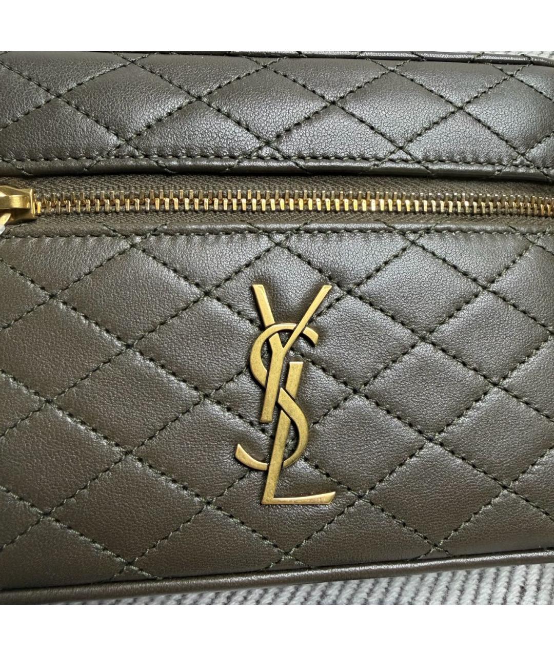 SAINT LAURENT Хаки кожаная сумка с короткими ручками, фото 5