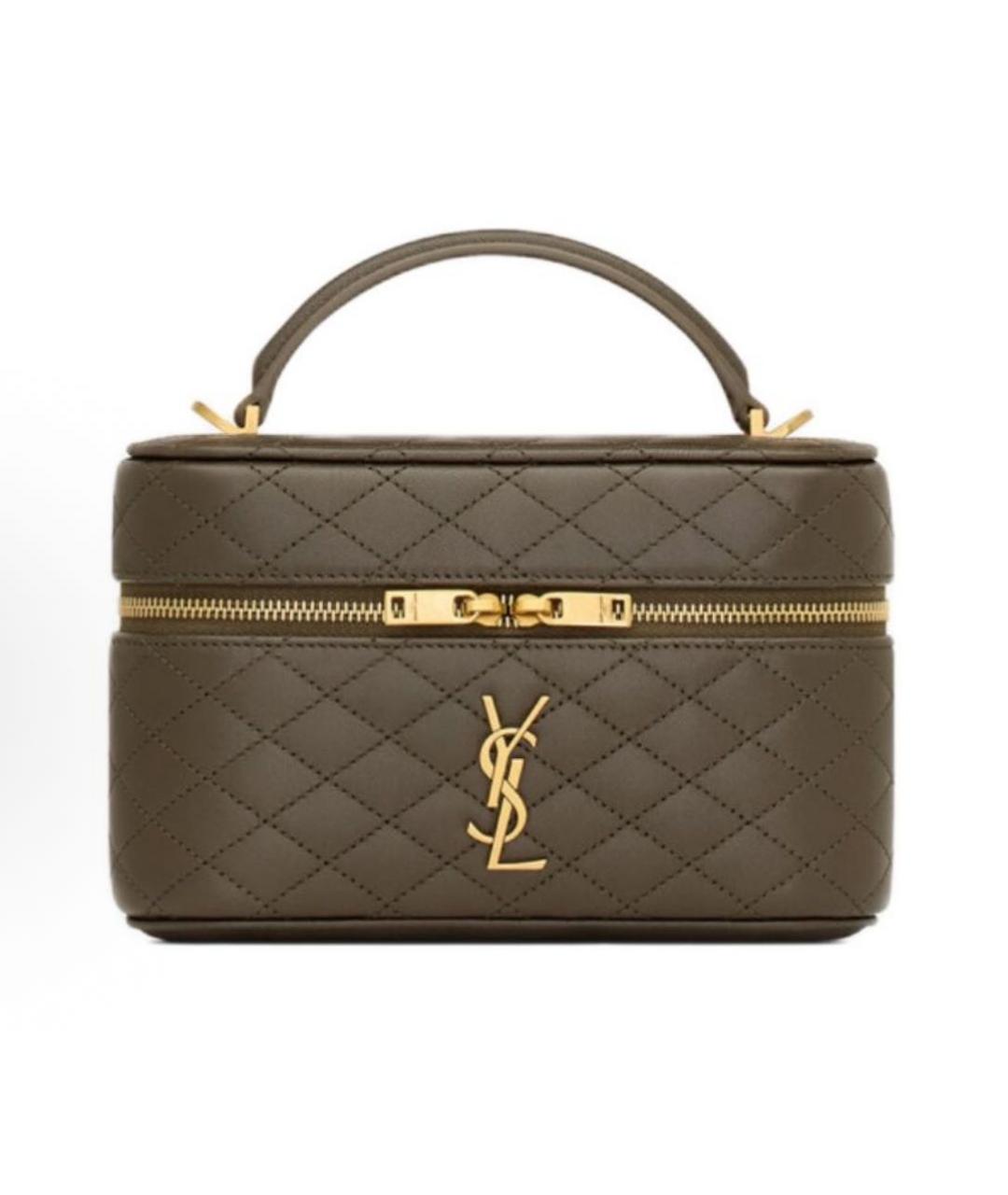 SAINT LAURENT Хаки кожаная сумка с короткими ручками, фото 6