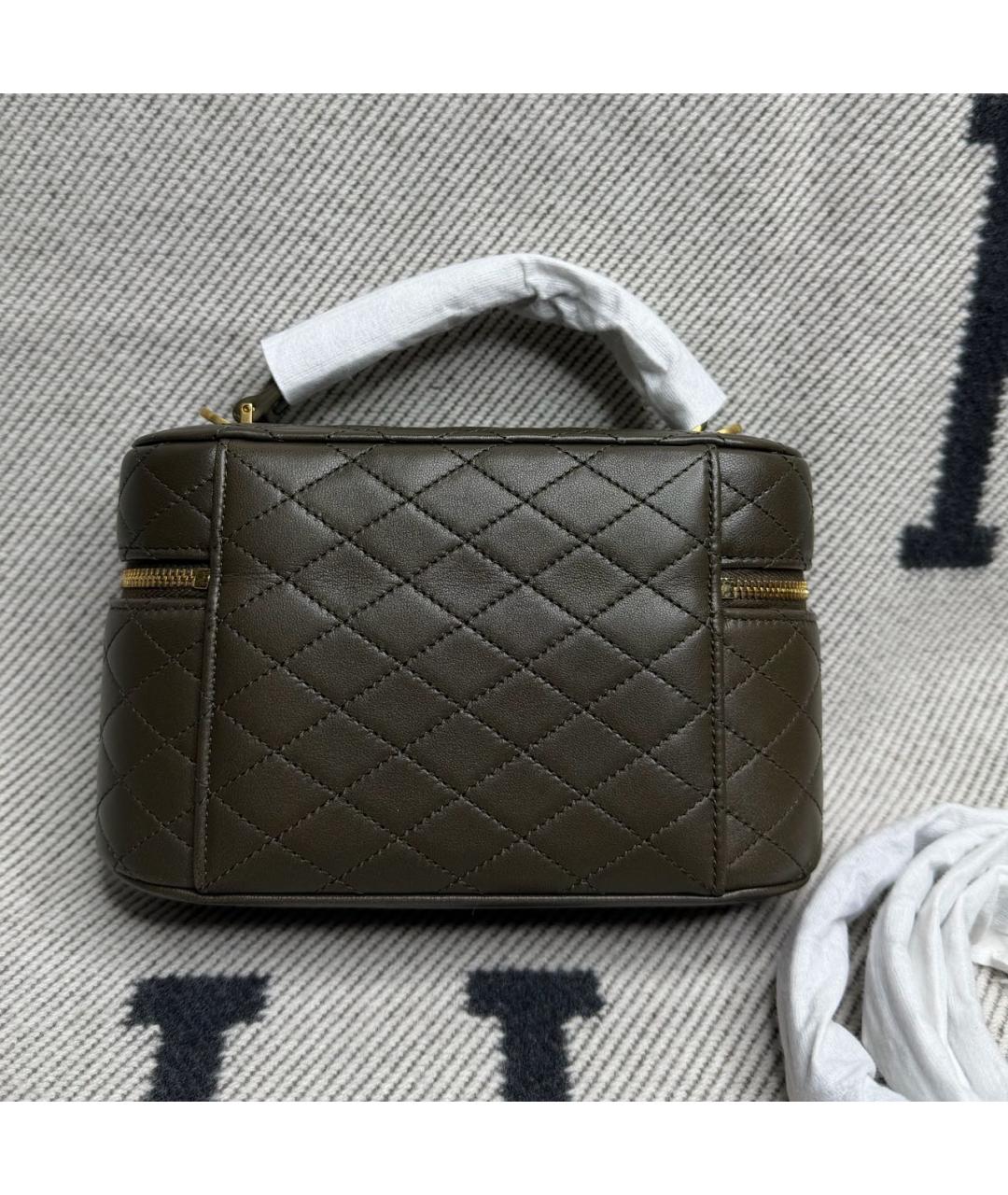 SAINT LAURENT Хаки кожаная сумка с короткими ручками, фото 3