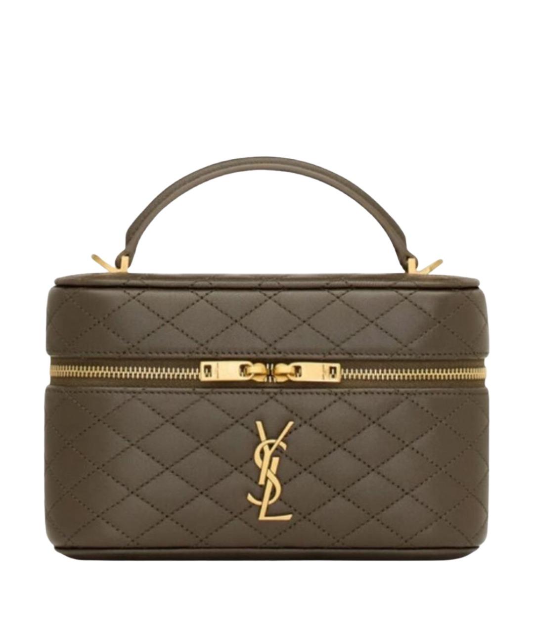 SAINT LAURENT Хаки кожаная сумка с короткими ручками, фото 1