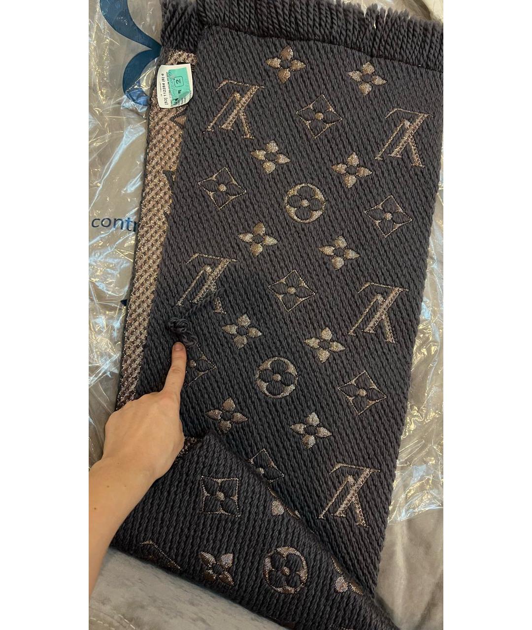 LOUIS VUITTON Серый шерстяной шарф, фото 5