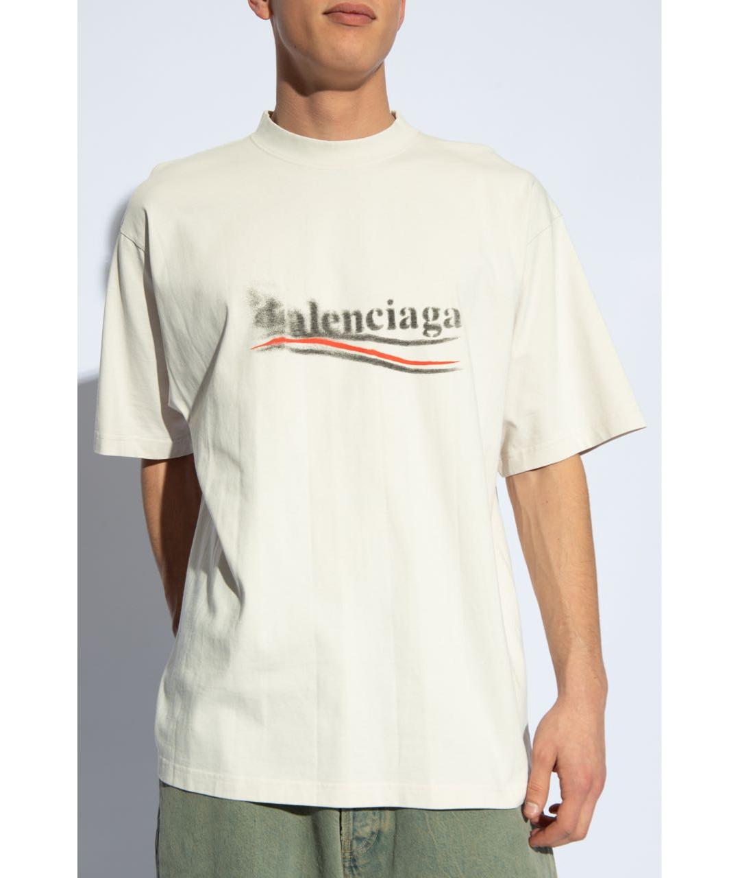 BALENCIAGA Бежевая хлопковая футболка, фото 2