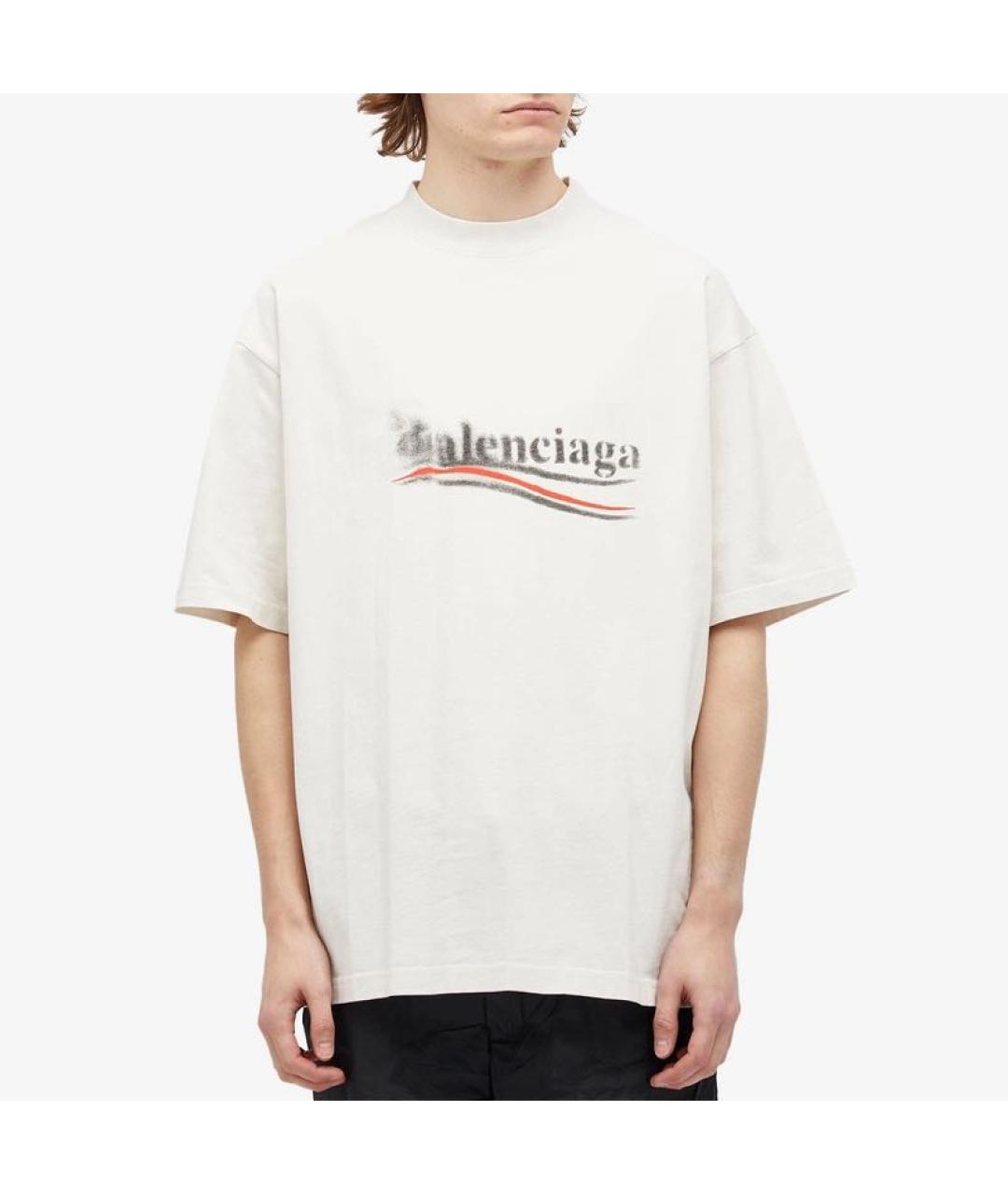 BALENCIAGA Бежевая хлопковая футболка, фото 3