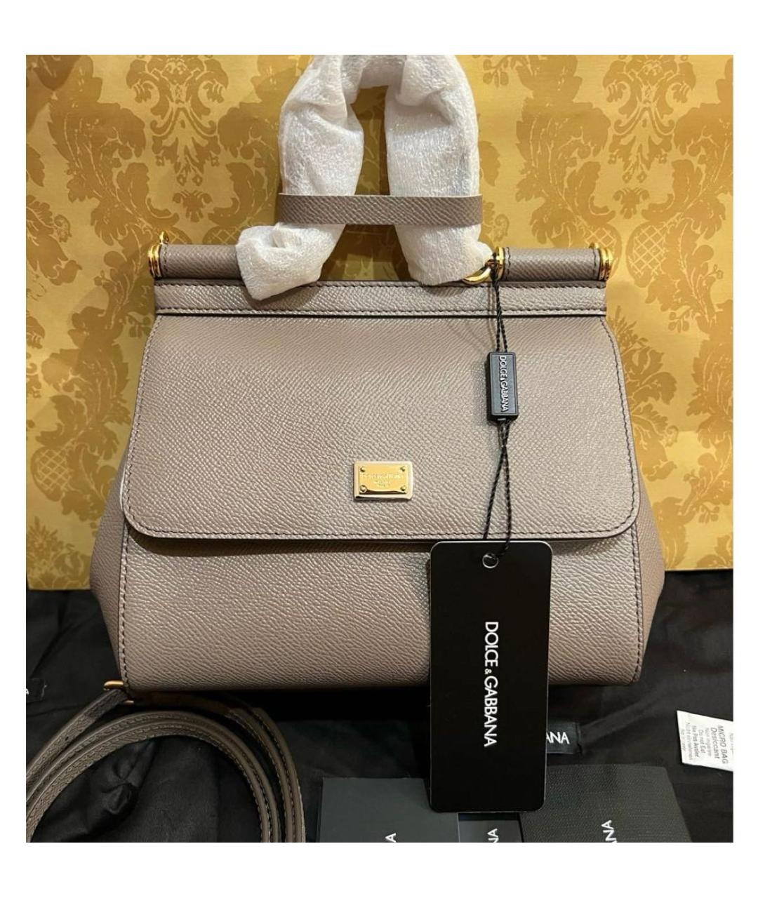 DOLCE&GABBANA Серая кожаная сумка с короткими ручками, фото 3