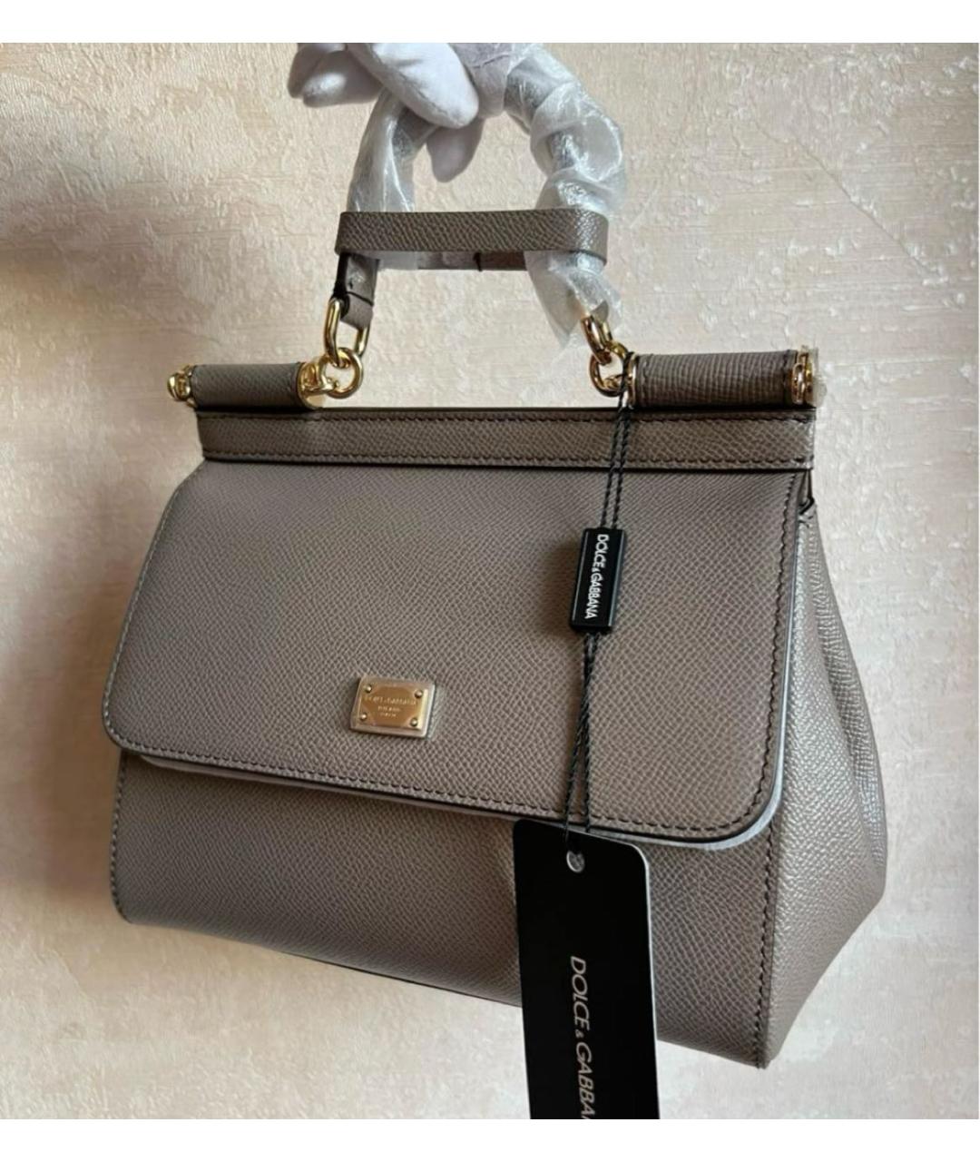 DOLCE&GABBANA Серая кожаная сумка с короткими ручками, фото 5