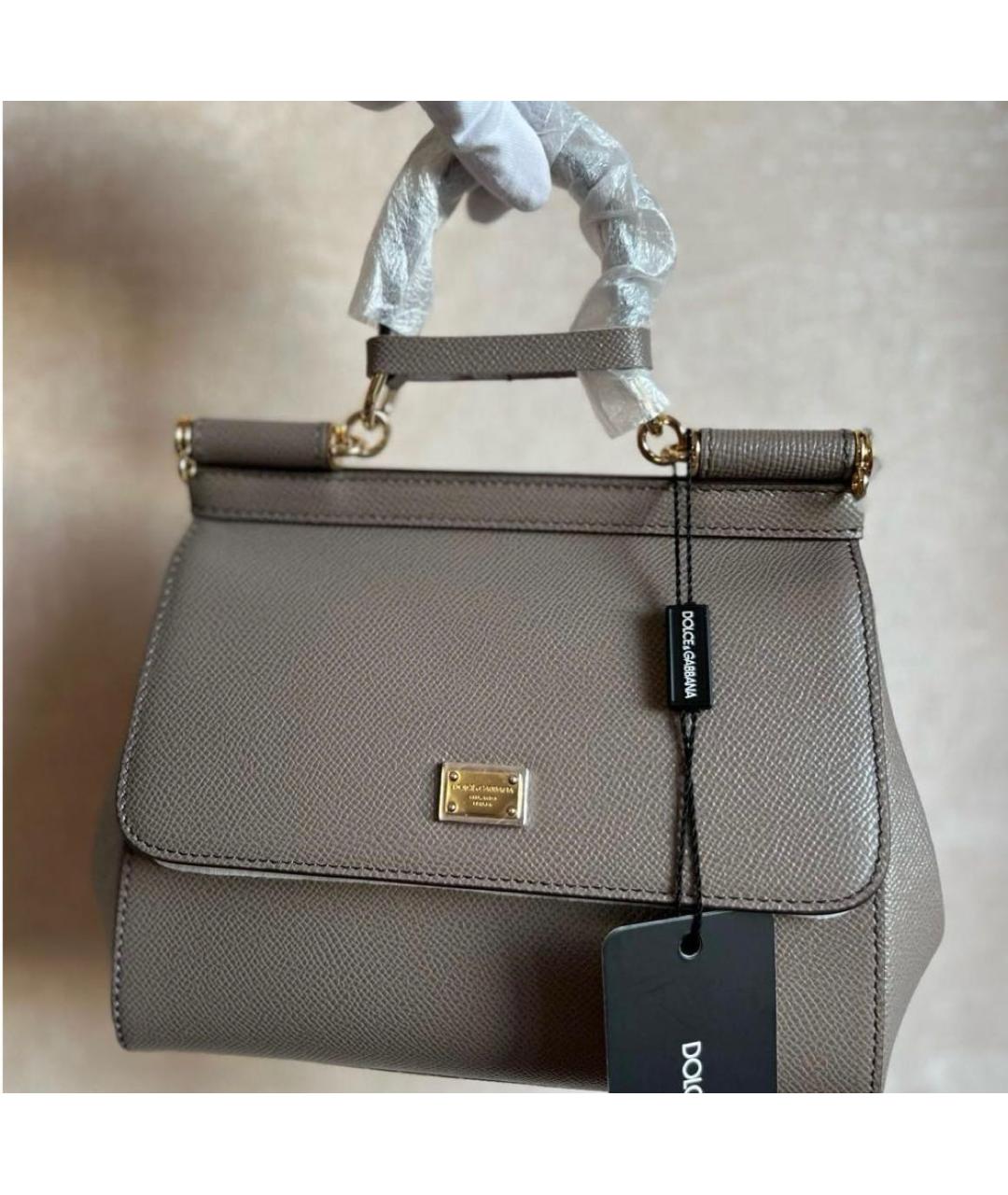 DOLCE&GABBANA Серая кожаная сумка с короткими ручками, фото 7