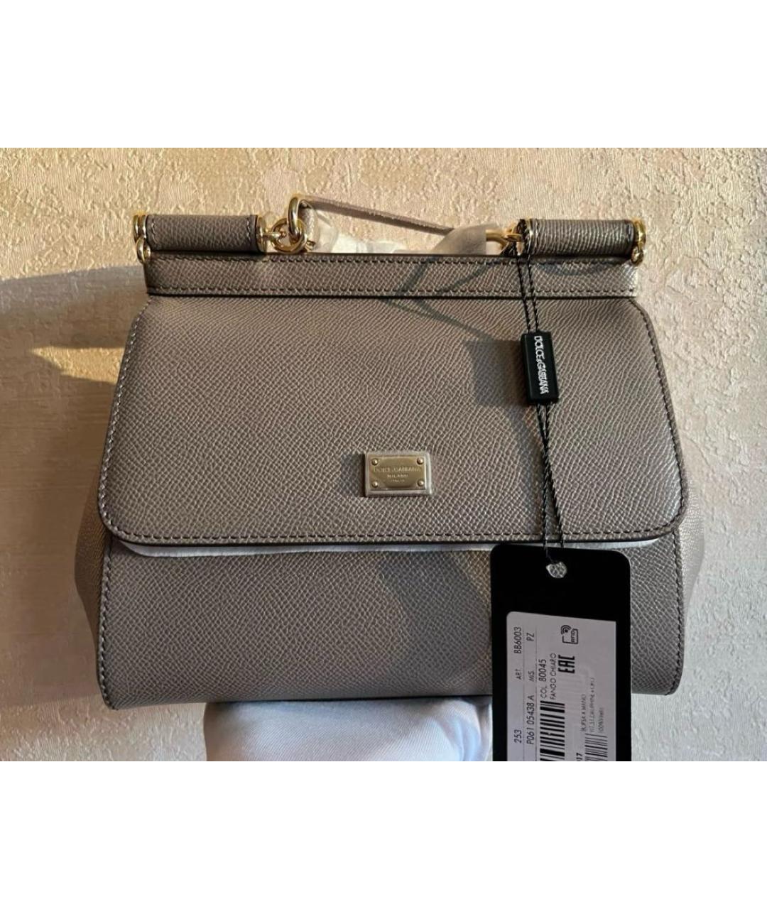 DOLCE&GABBANA Серая кожаная сумка с короткими ручками, фото 8