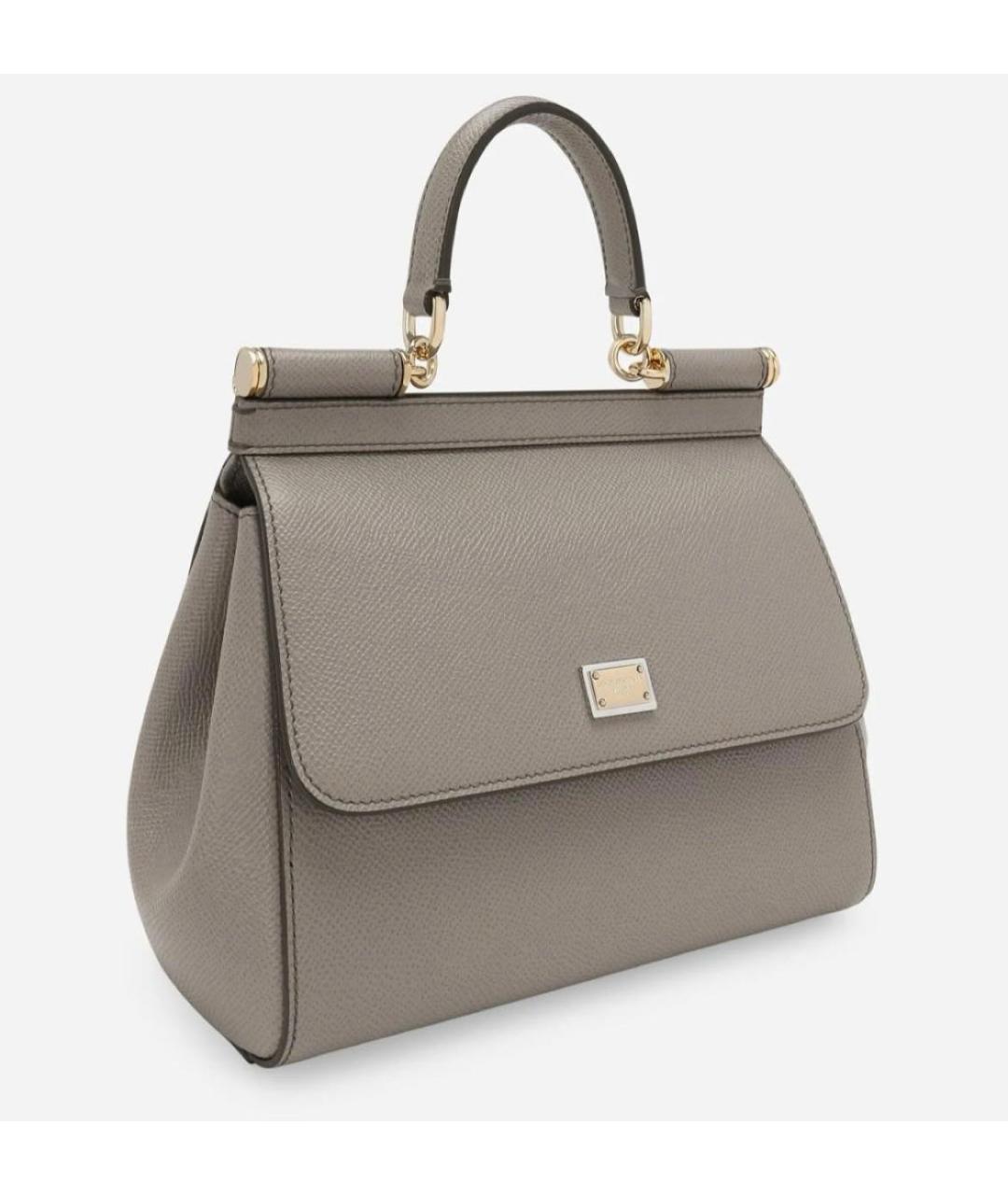 DOLCE&GABBANA Серая кожаная сумка с короткими ручками, фото 6
