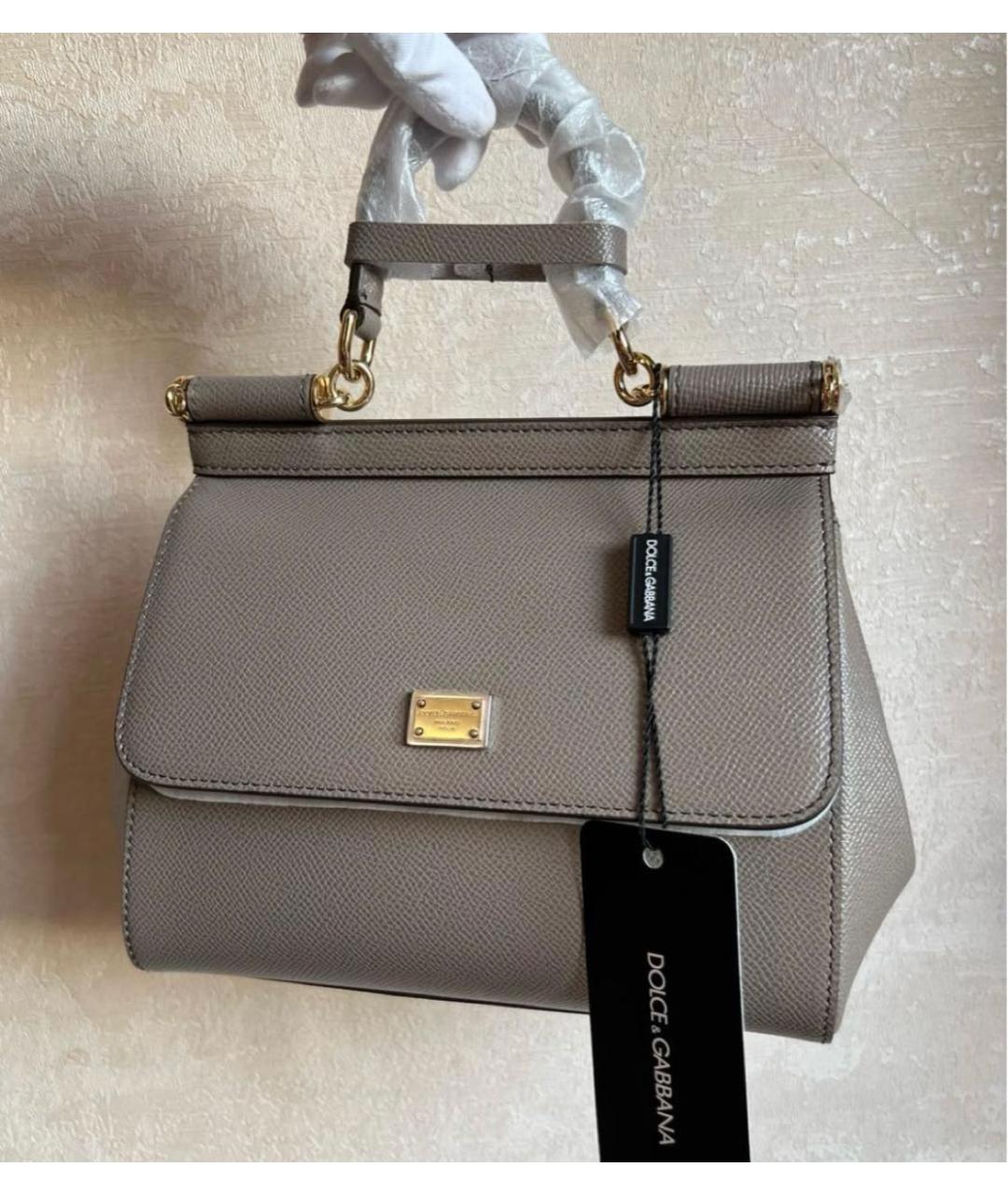 DOLCE&GABBANA Серая кожаная сумка с короткими ручками, фото 2