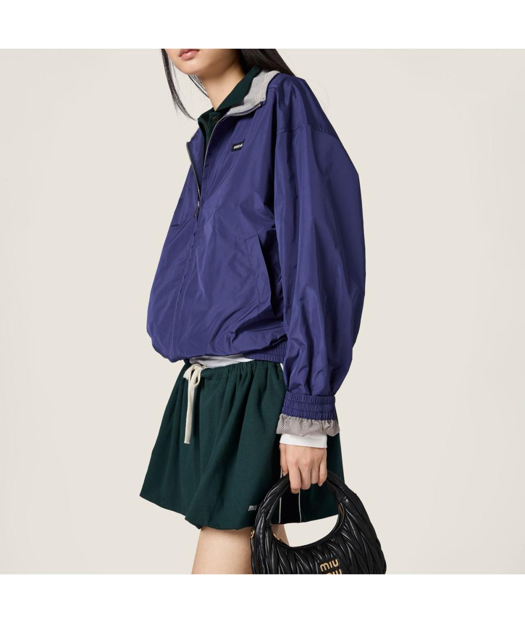 MIU MIU Темно-синяя полиэстеровая куртка, фото 4