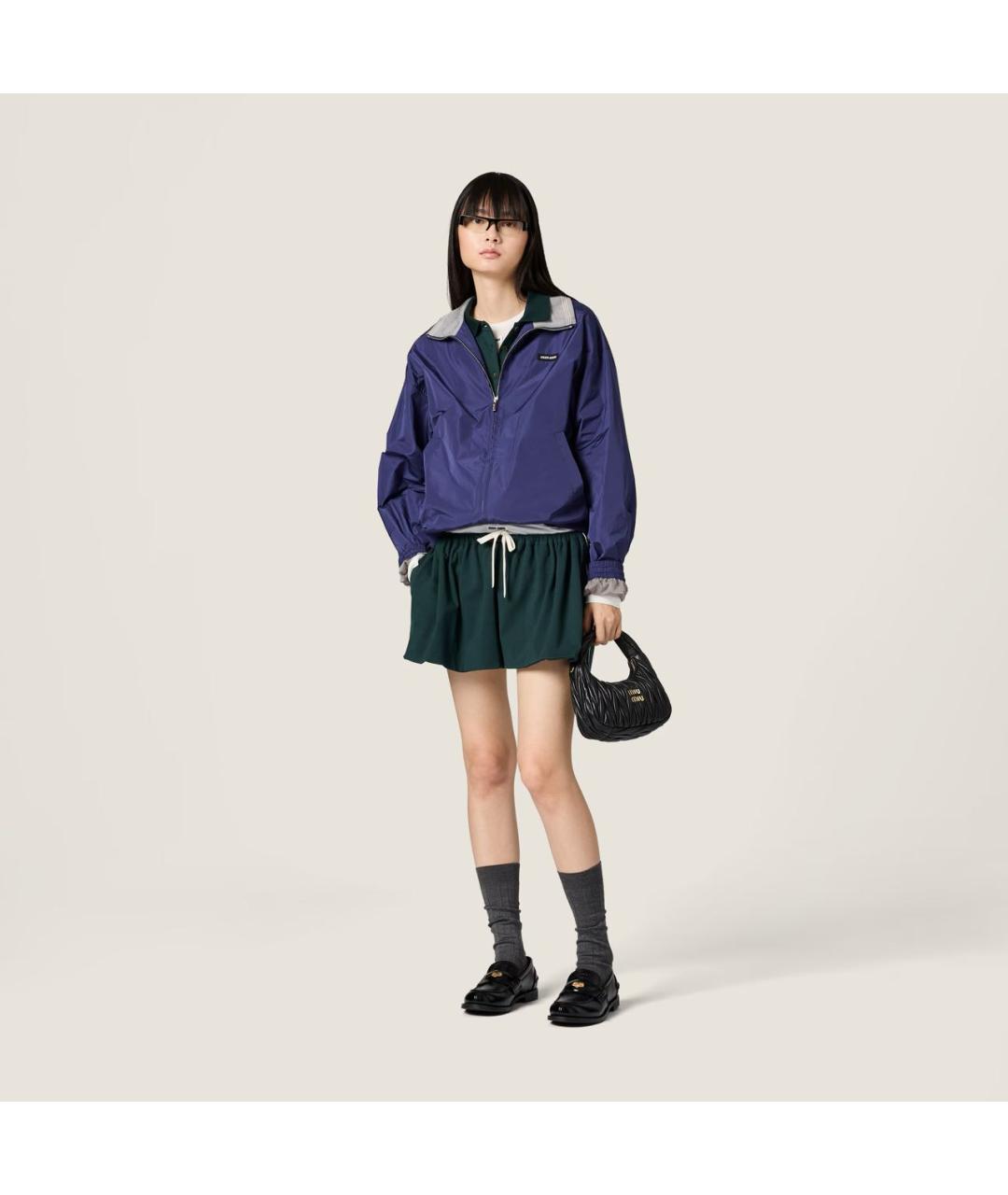 MIU MIU Темно-синяя полиэстеровая куртка, фото 2