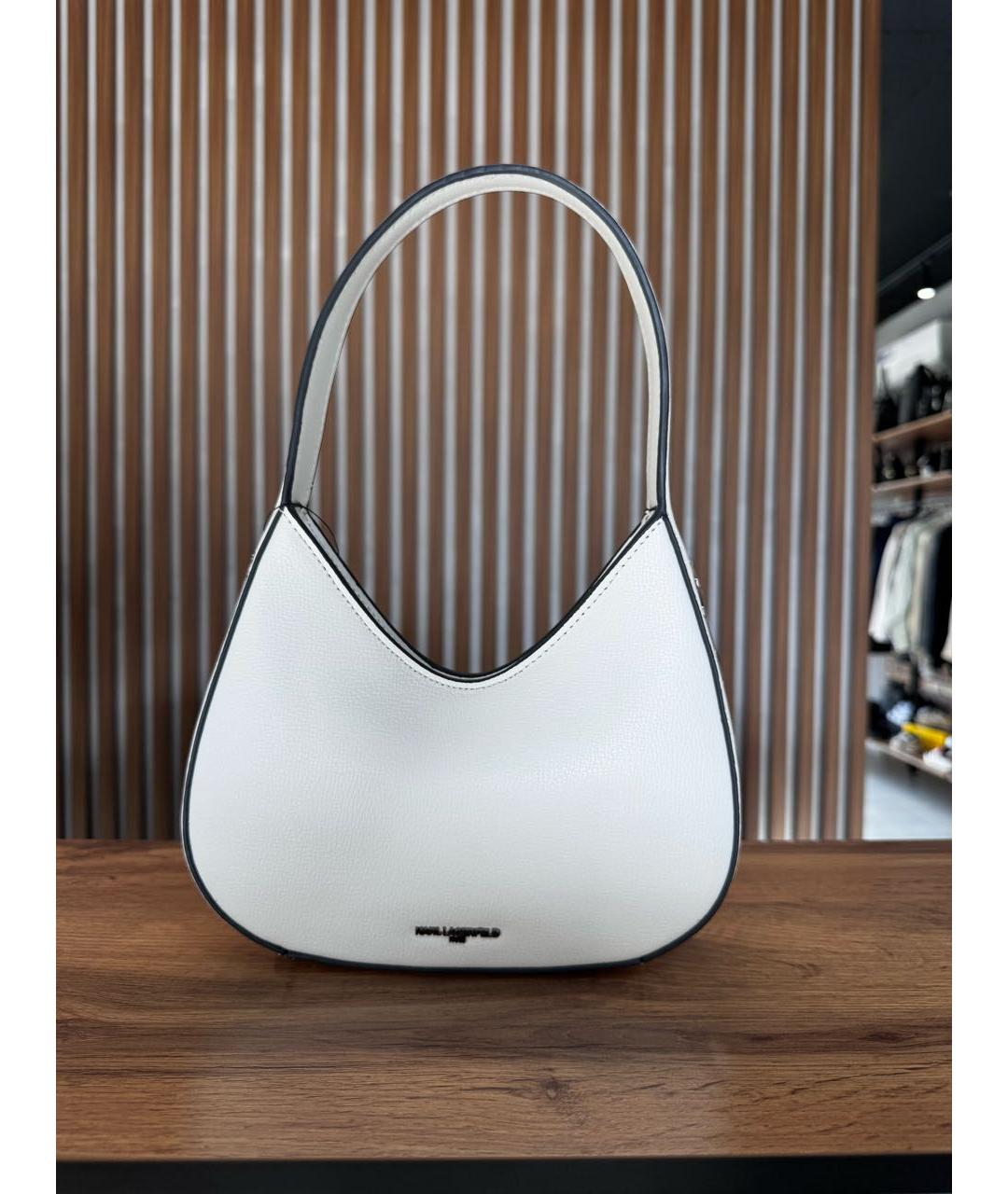 KARL LAGERFELD Белая кожаная сумка с короткими ручками, фото 5