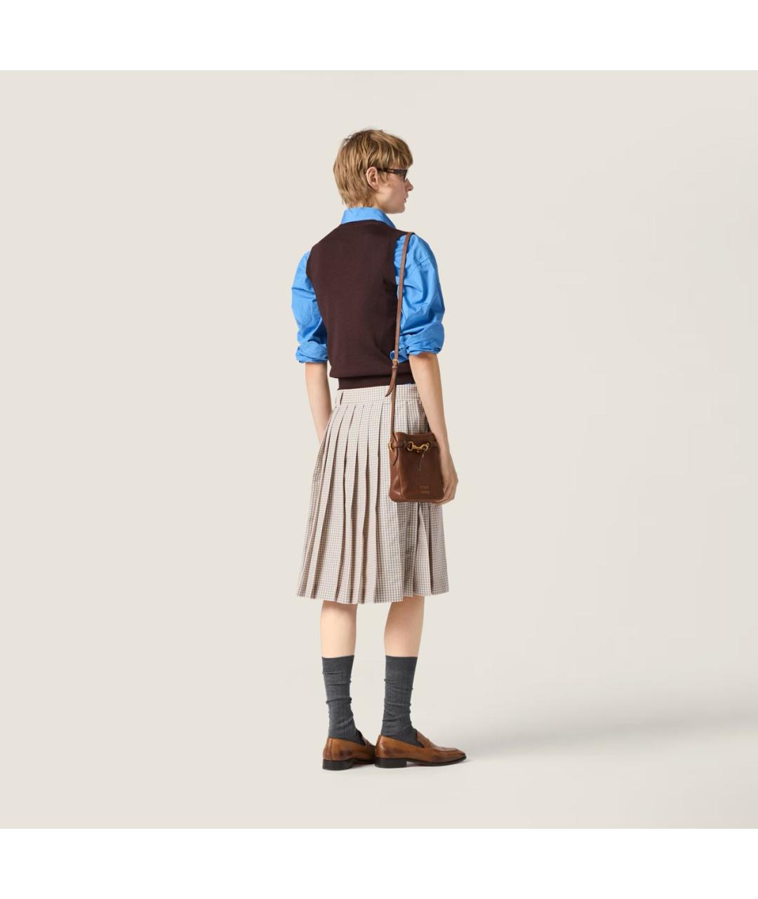 MIU MIU Бежевая хлопковая юбка миди, фото 3