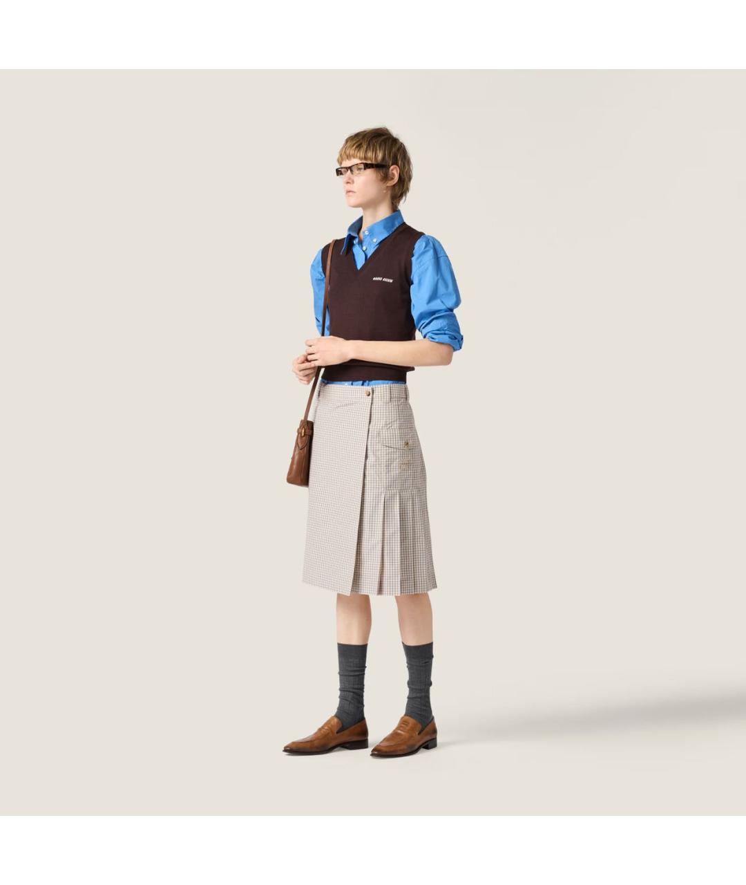 MIU MIU Бежевая хлопковая юбка миди, фото 2