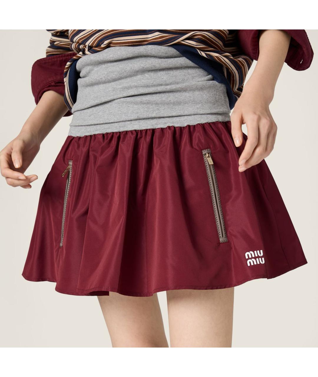 MIU MIU Бордовая полиэстеровая юбка мини, фото 4