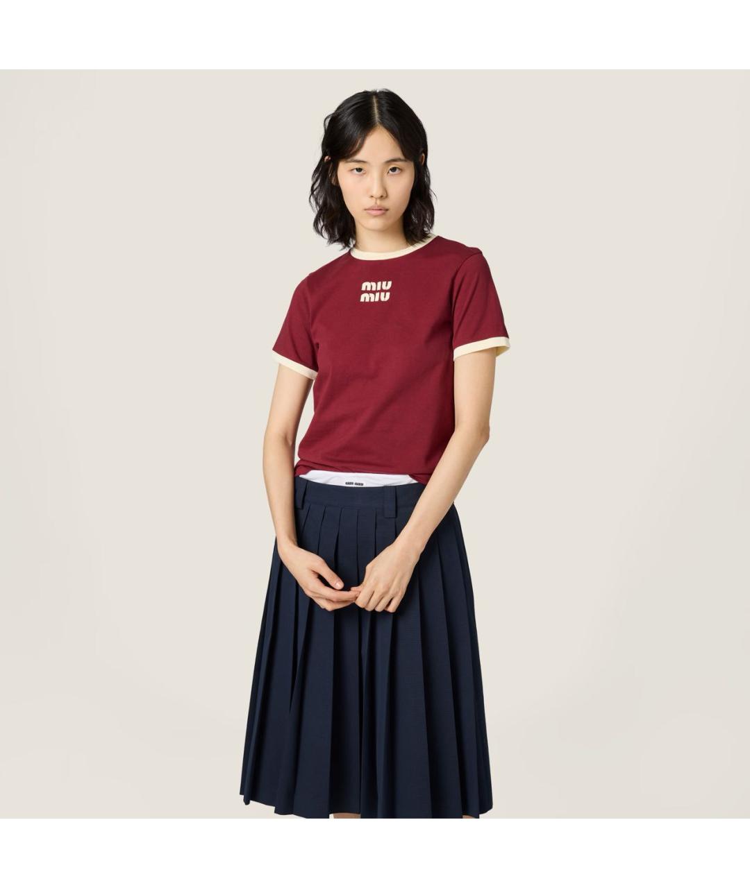 MIU MIU Бордовая хлопковая футболка, фото 2