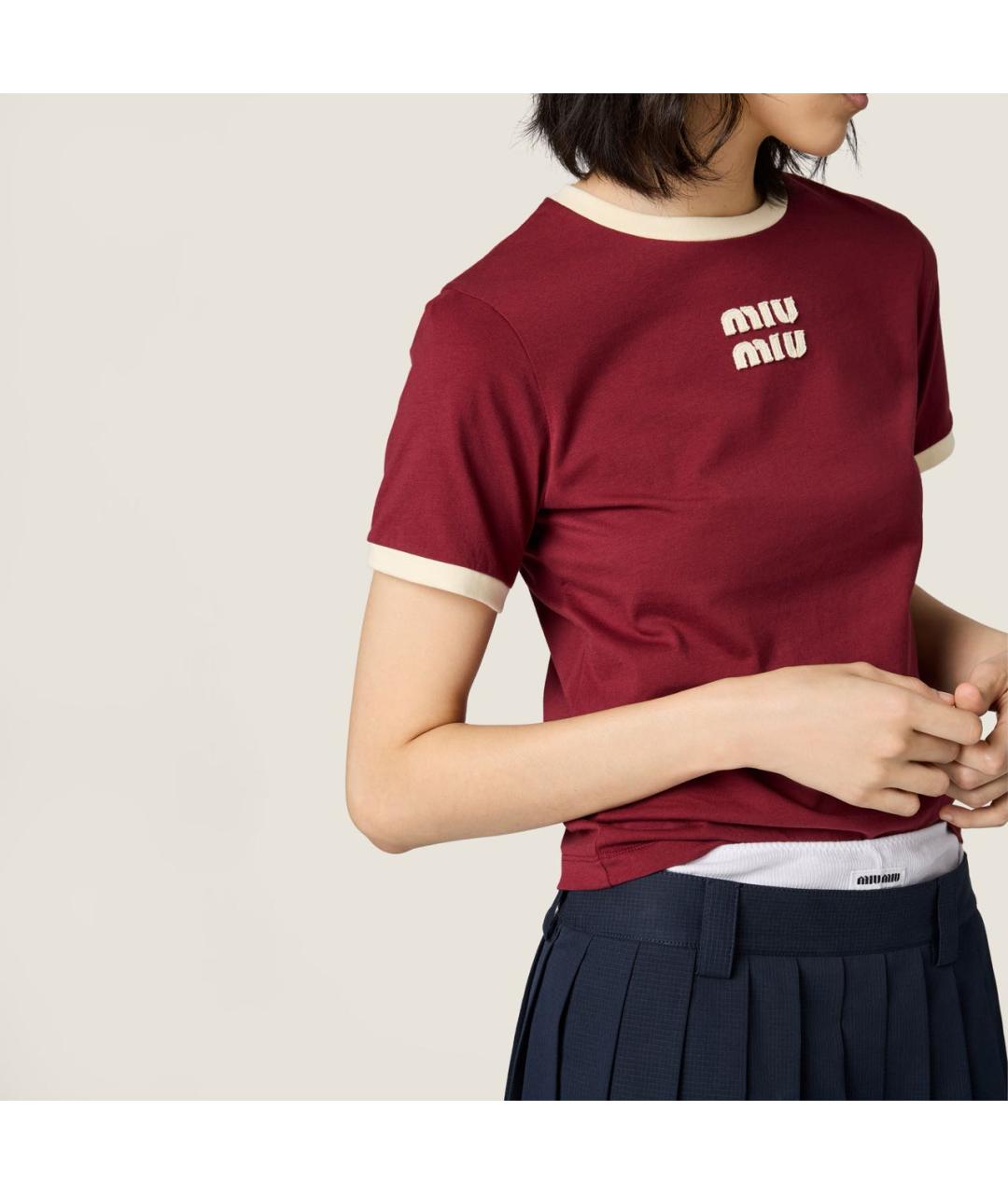 MIU MIU Бордовая хлопковая футболка, фото 4