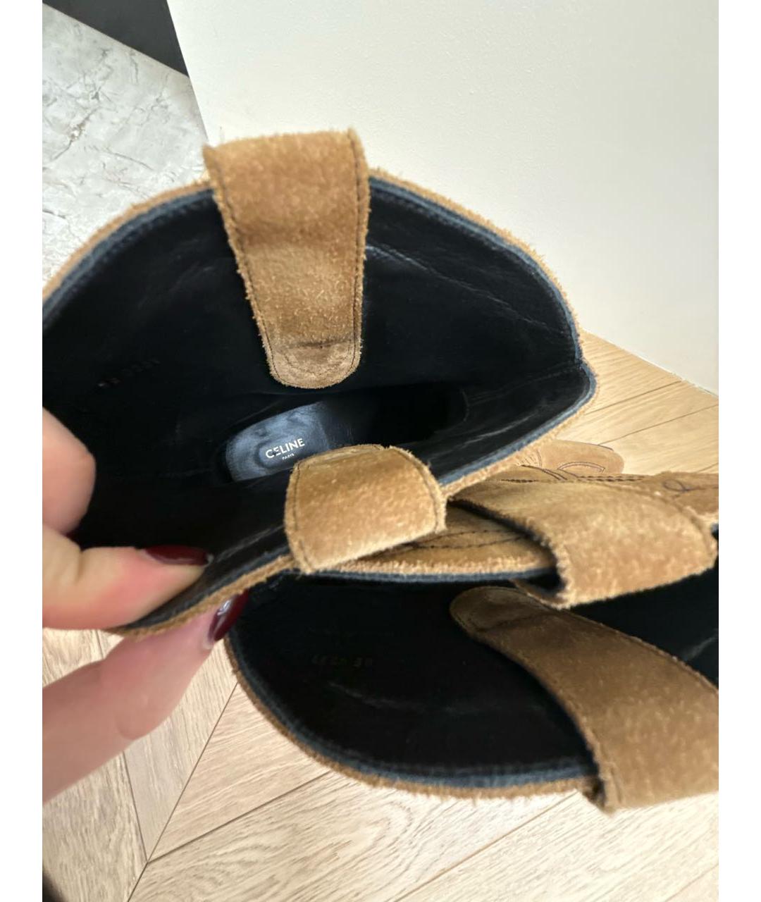 CELINE Горчичные замшевые ботинки, фото 5