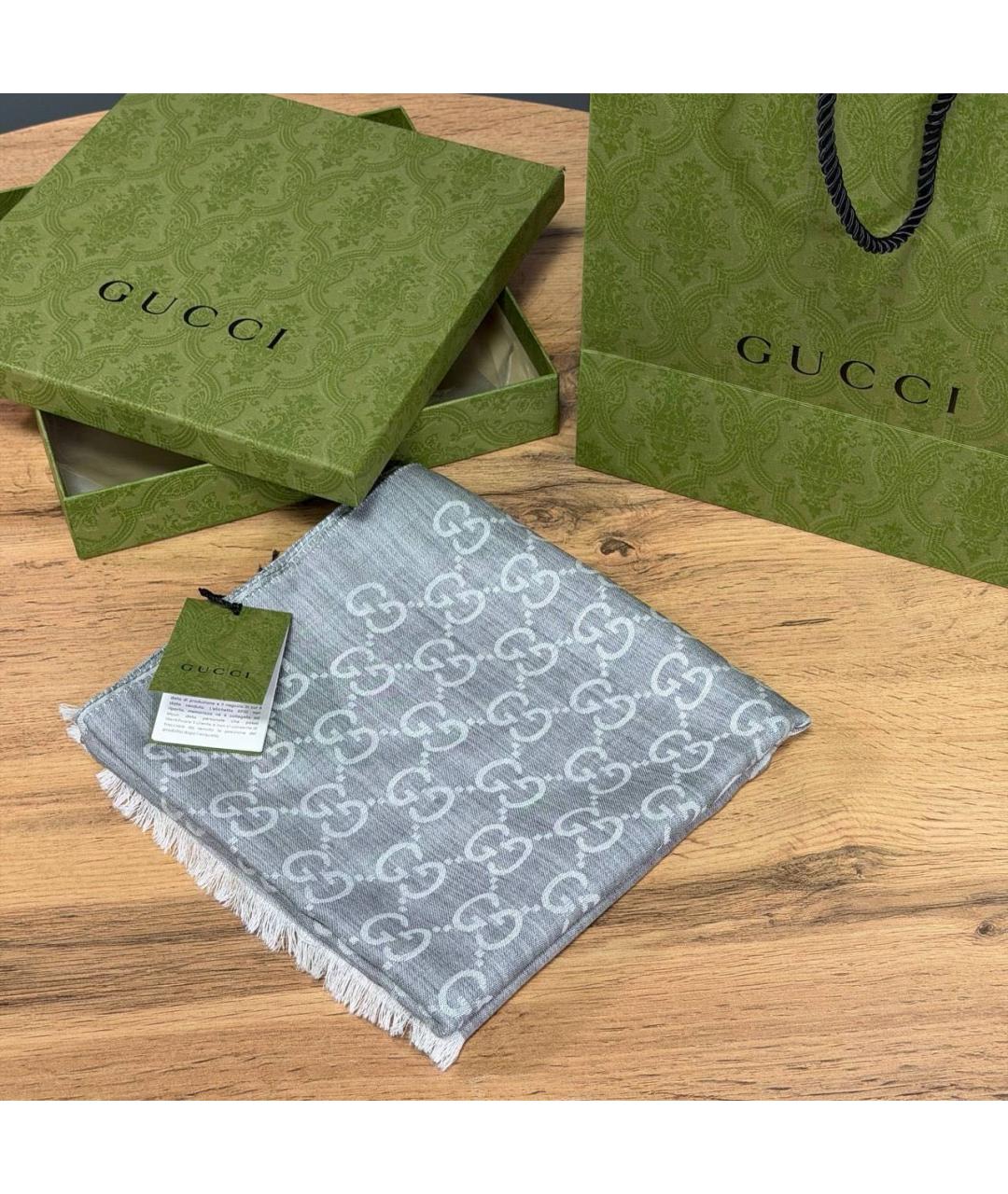 GUCCI Серый шарф, фото 2