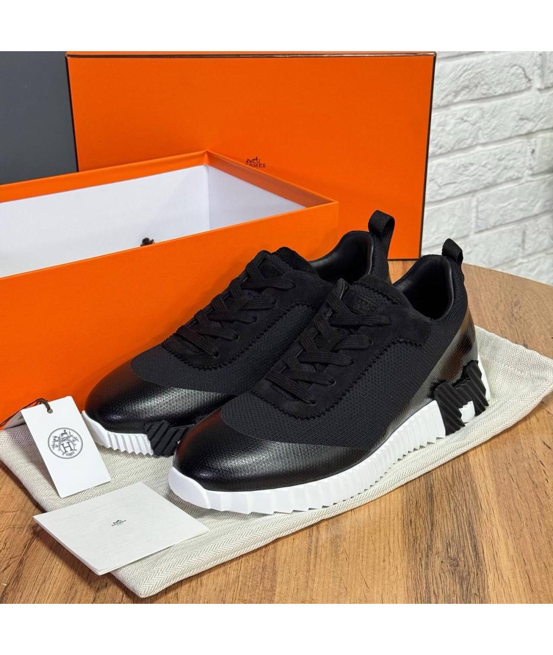 HERMES Черные кожаные низкие кроссовки / кеды, фото 2