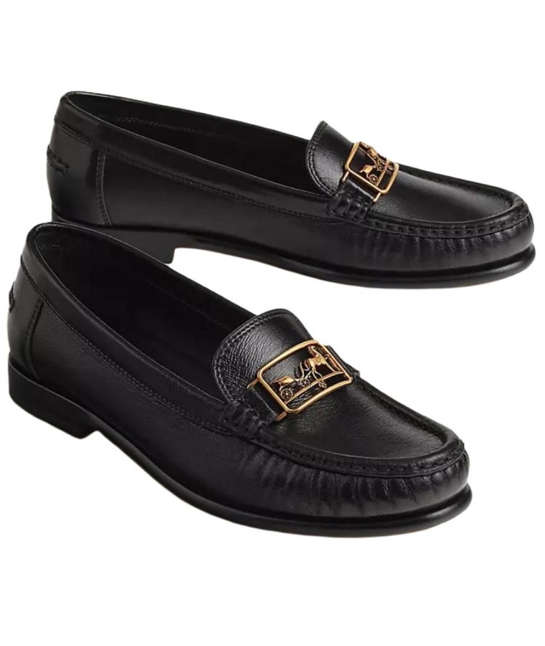 HERMES Черные кожаные лоферы, фото 3