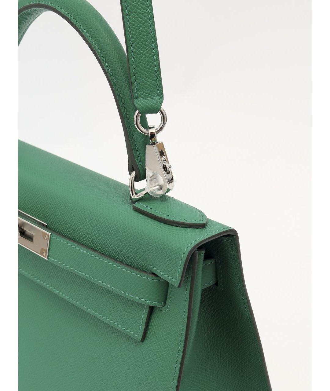 HERMES Зеленая кожаная сумка с короткими ручками, фото 7
