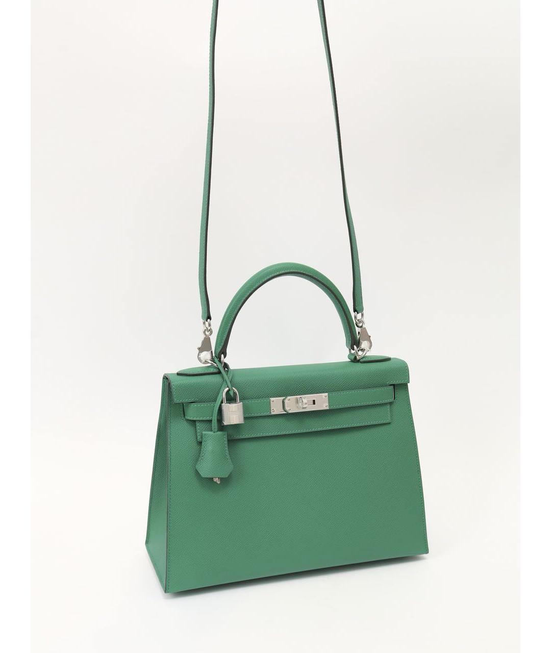 HERMES Зеленая кожаная сумка с короткими ручками, фото 8