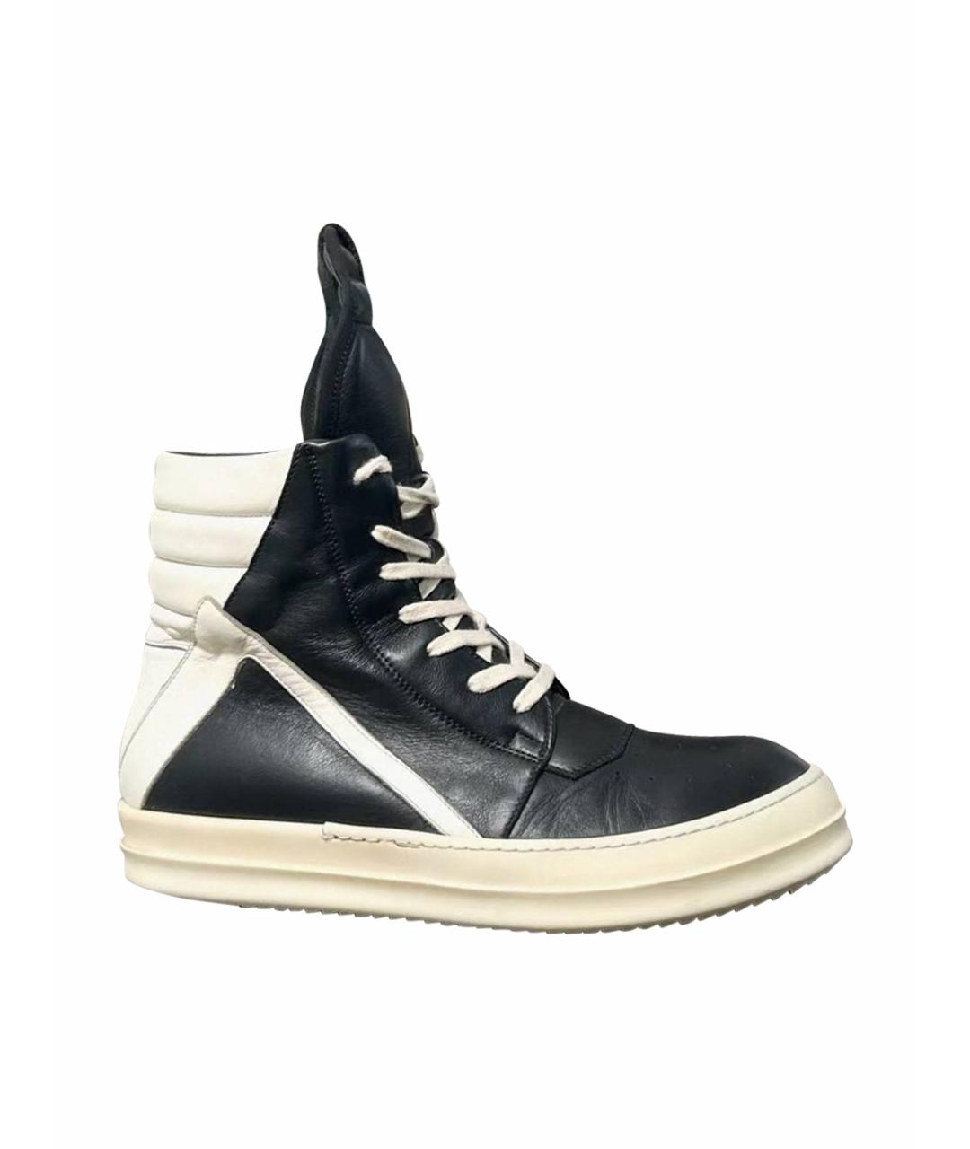 RICK OWENS Черные кожаные высокие кроссовки / кеды, фото 1