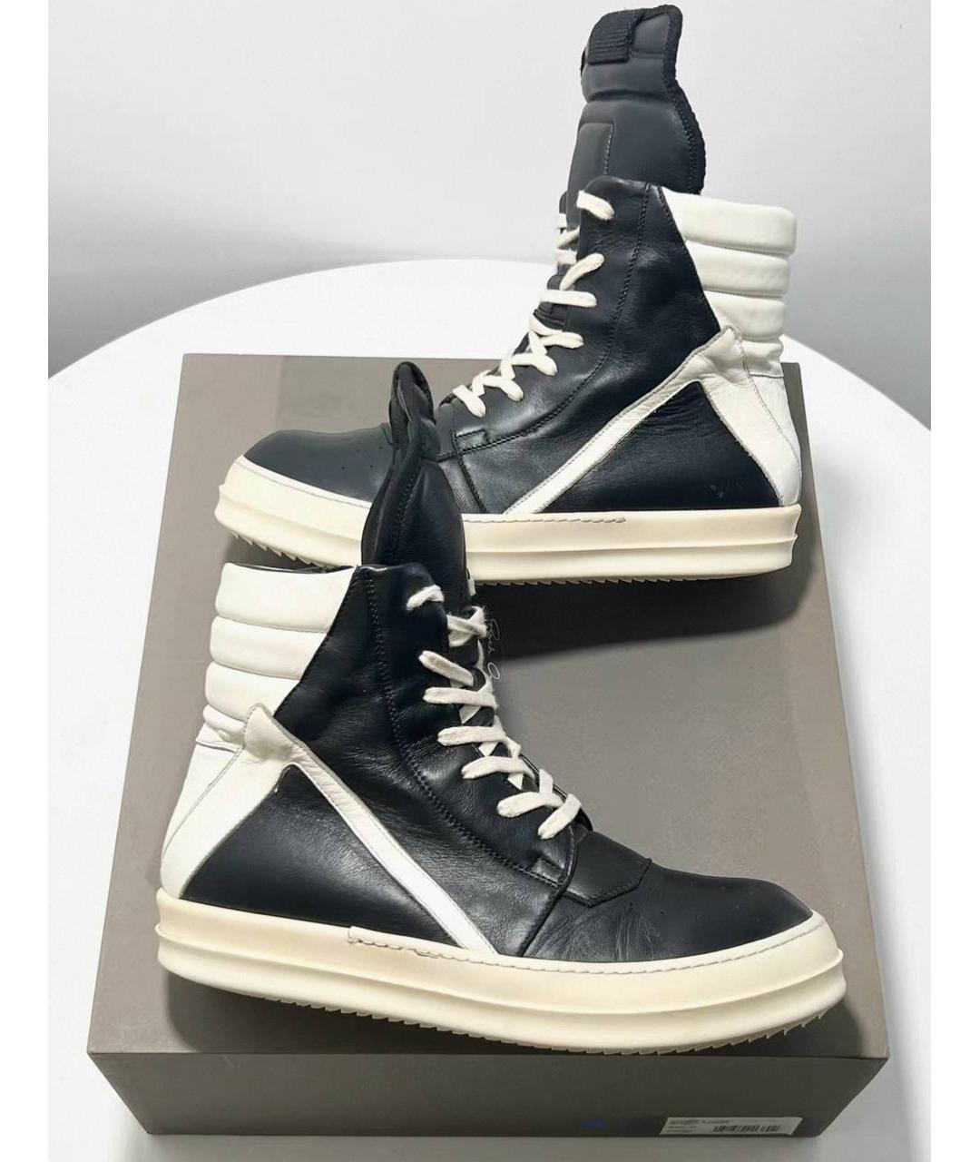 RICK OWENS Черные кожаные высокие кроссовки / кеды, фото 9