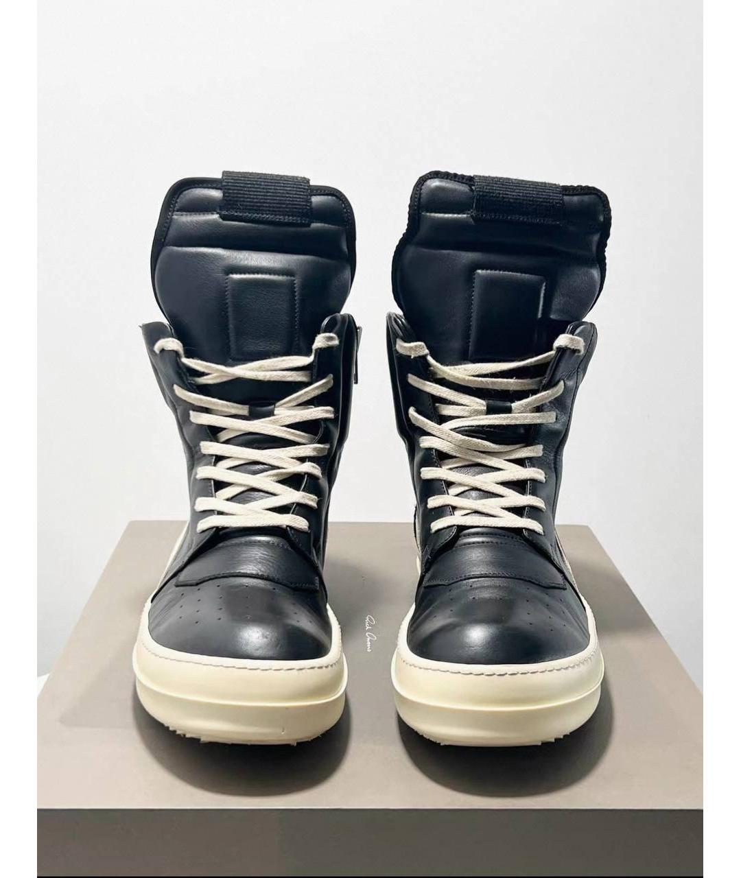 RICK OWENS Черные кожаные высокие кроссовки / кеды, фото 3