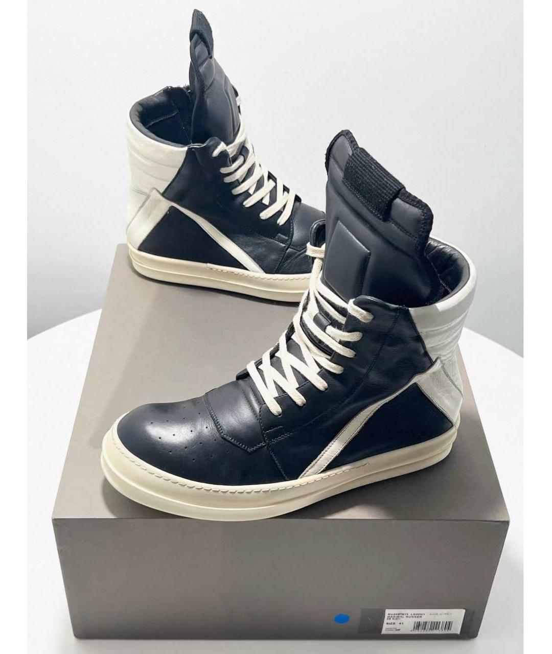 RICK OWENS Черные кожаные высокие кроссовки / кеды, фото 2