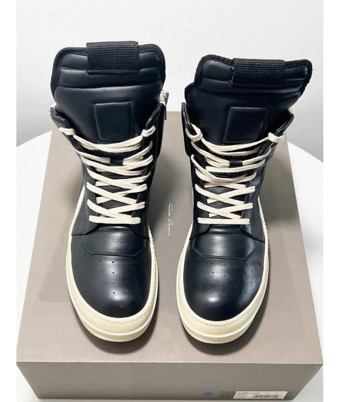 RICK OWENS Черные кожаные высокие кроссовки / кеды, фото 4