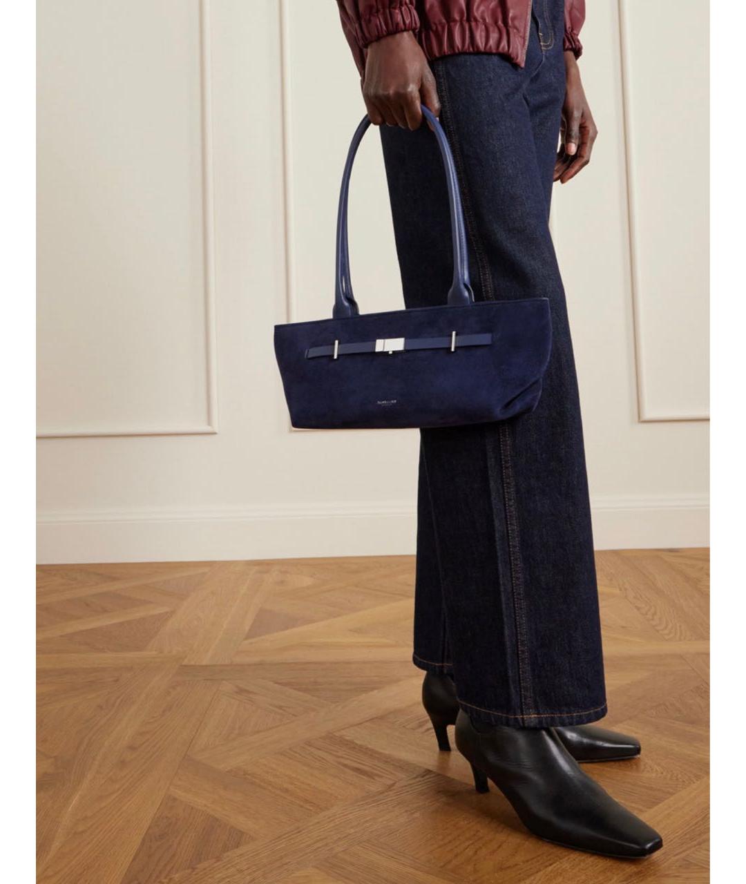 DEMELLIER Темно-синяя замшевая сумка с короткими ручками, фото 4