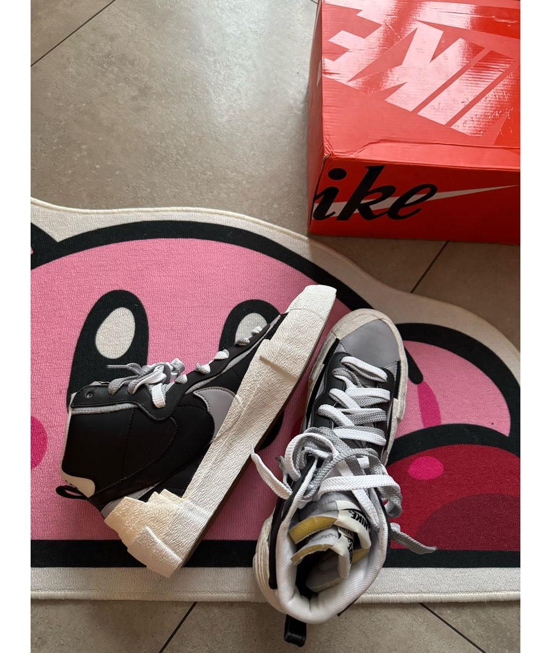 SACAI Черные кожаные высокие кроссовки / кеды, фото 3