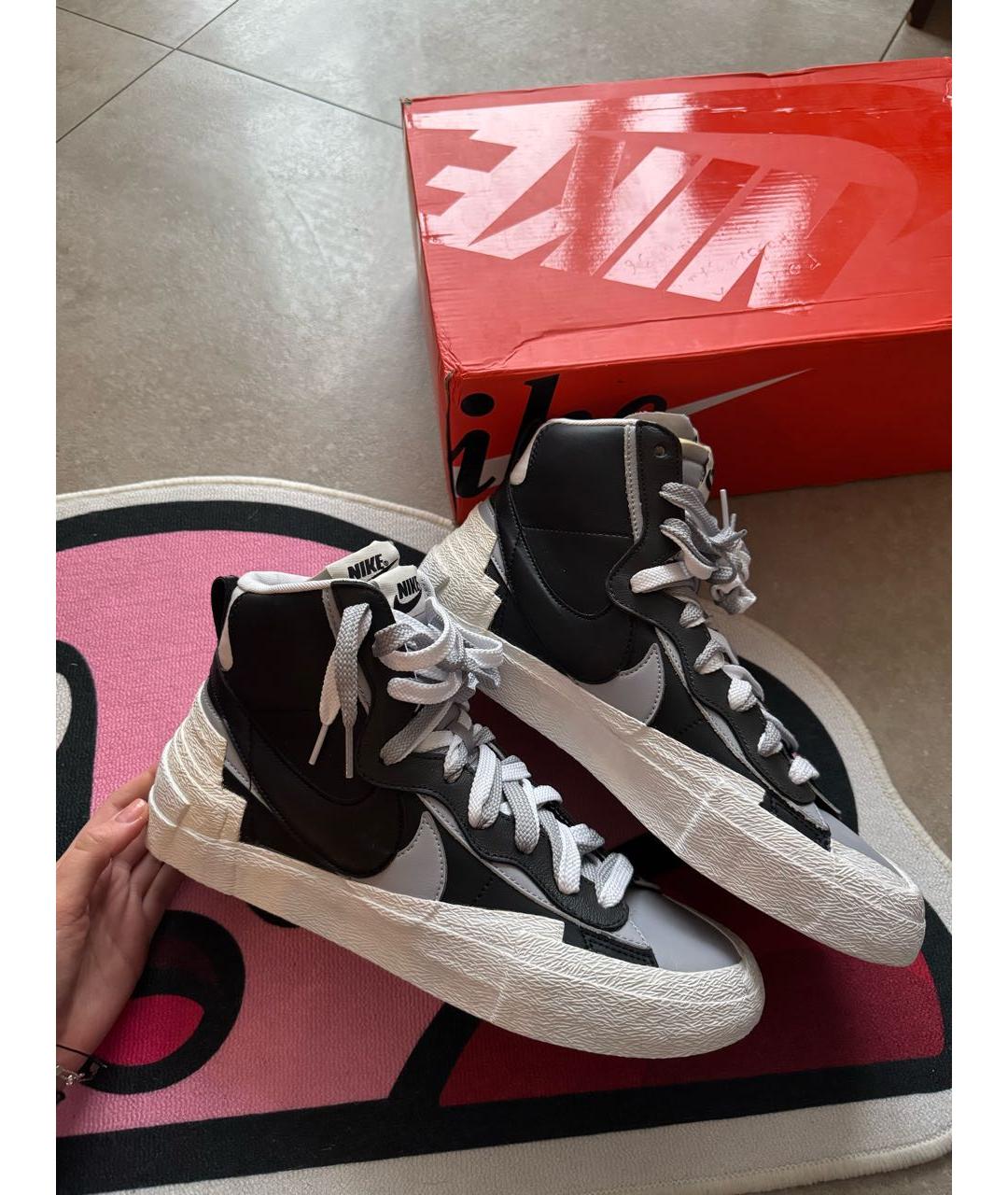 SACAI Черные кожаные высокие кроссовки / кеды, фото 2