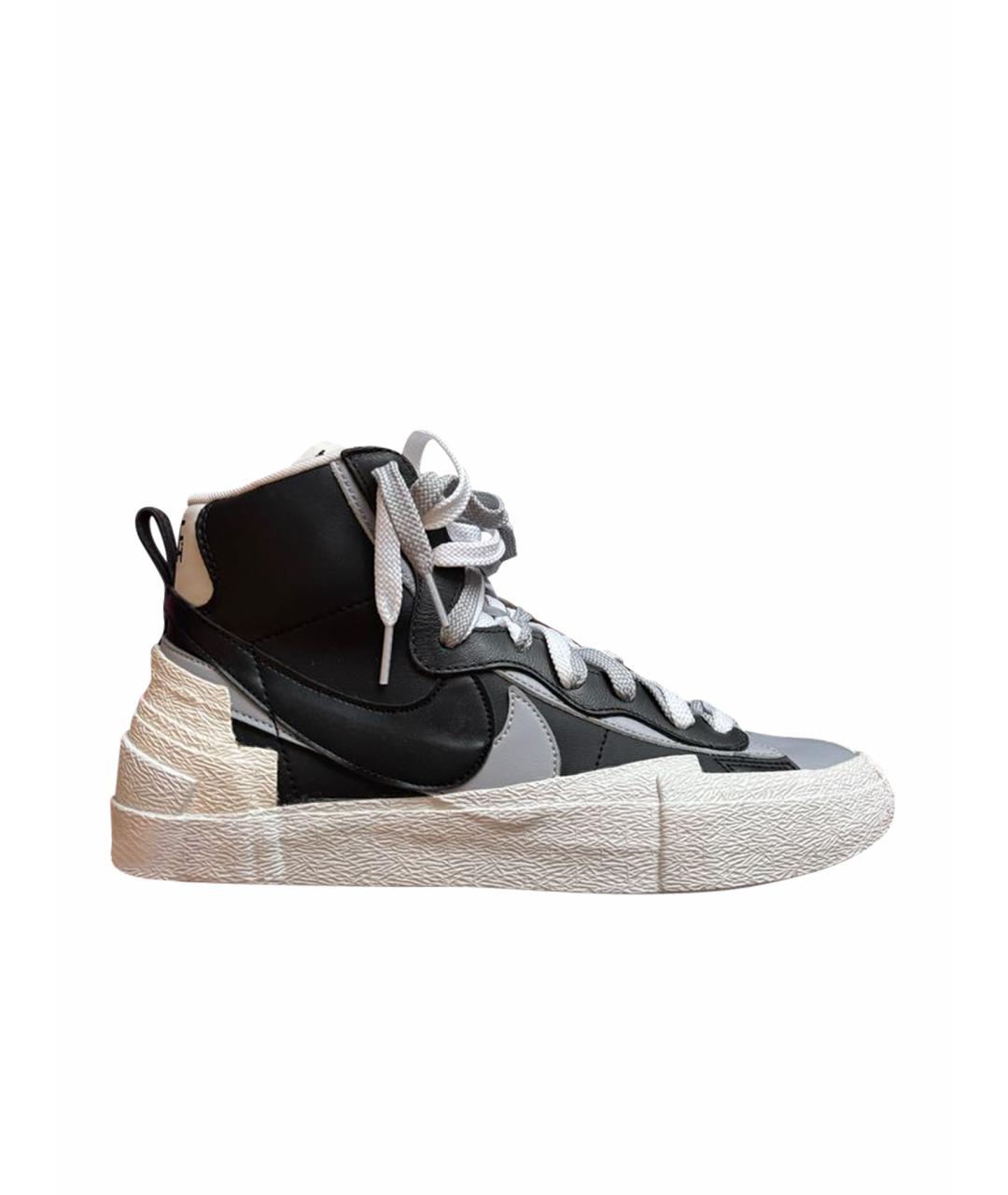 SACAI Черные кожаные высокие кроссовки / кеды, фото 1