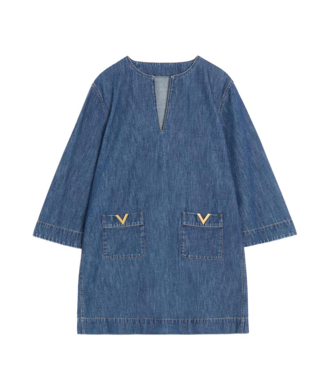 VALENTINO Синее хлопковое повседневное платье, фото 1