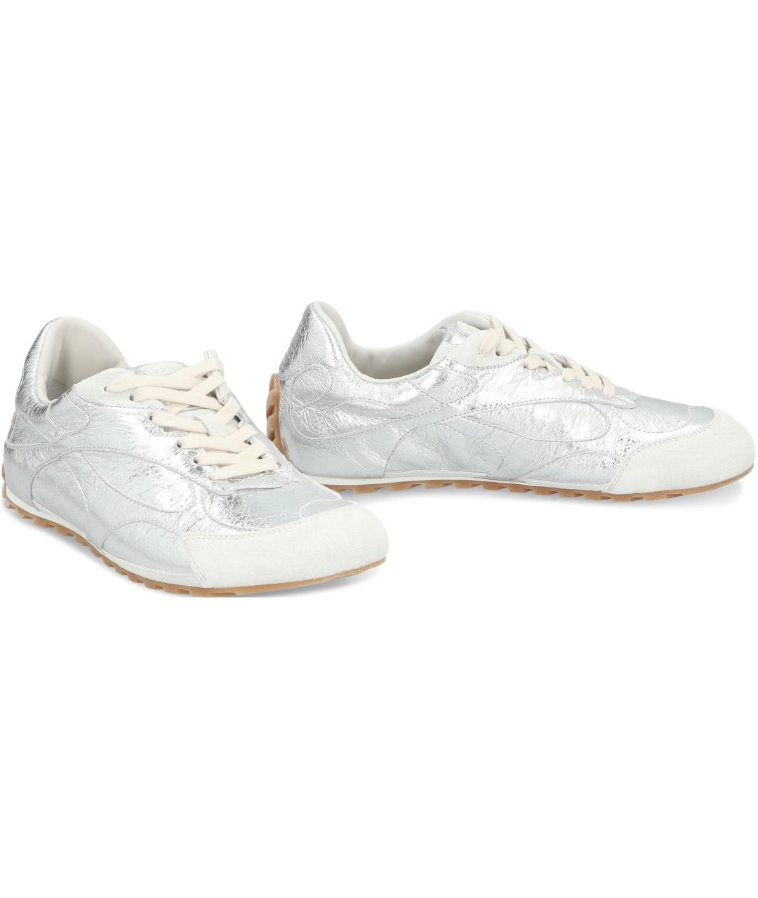 BOTTEGA VENETA Серебряные кожаные кроссовки, фото 3