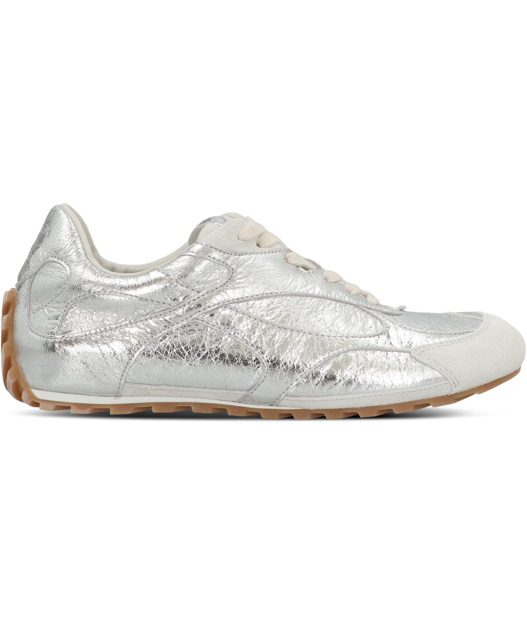 BOTTEGA VENETA Серебряные кожаные кроссовки, фото 2