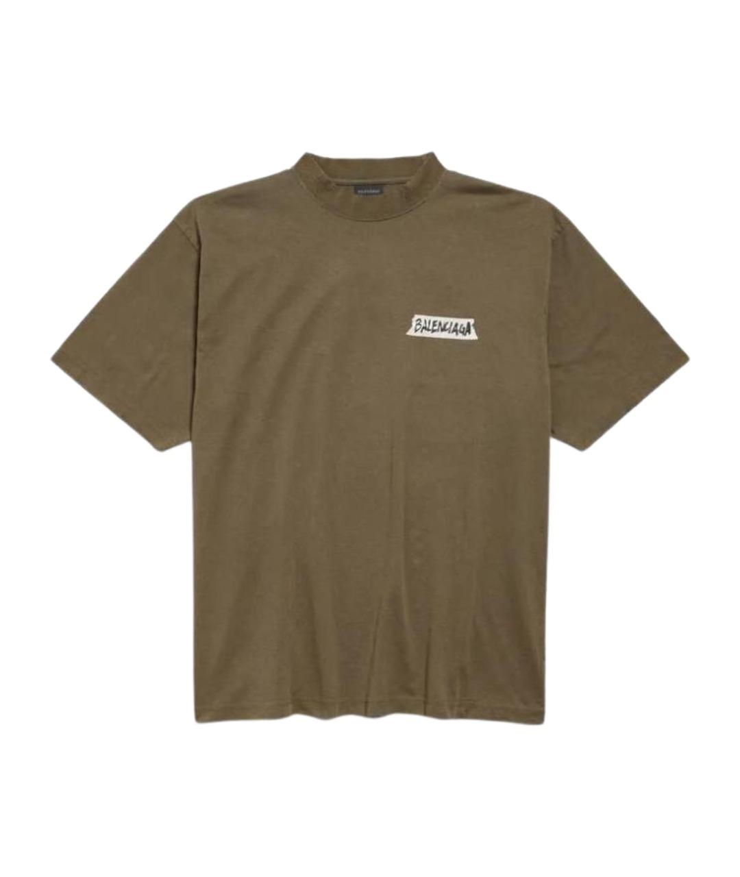 BALENCIAGA Хаки хлопковая футболка, фото 1