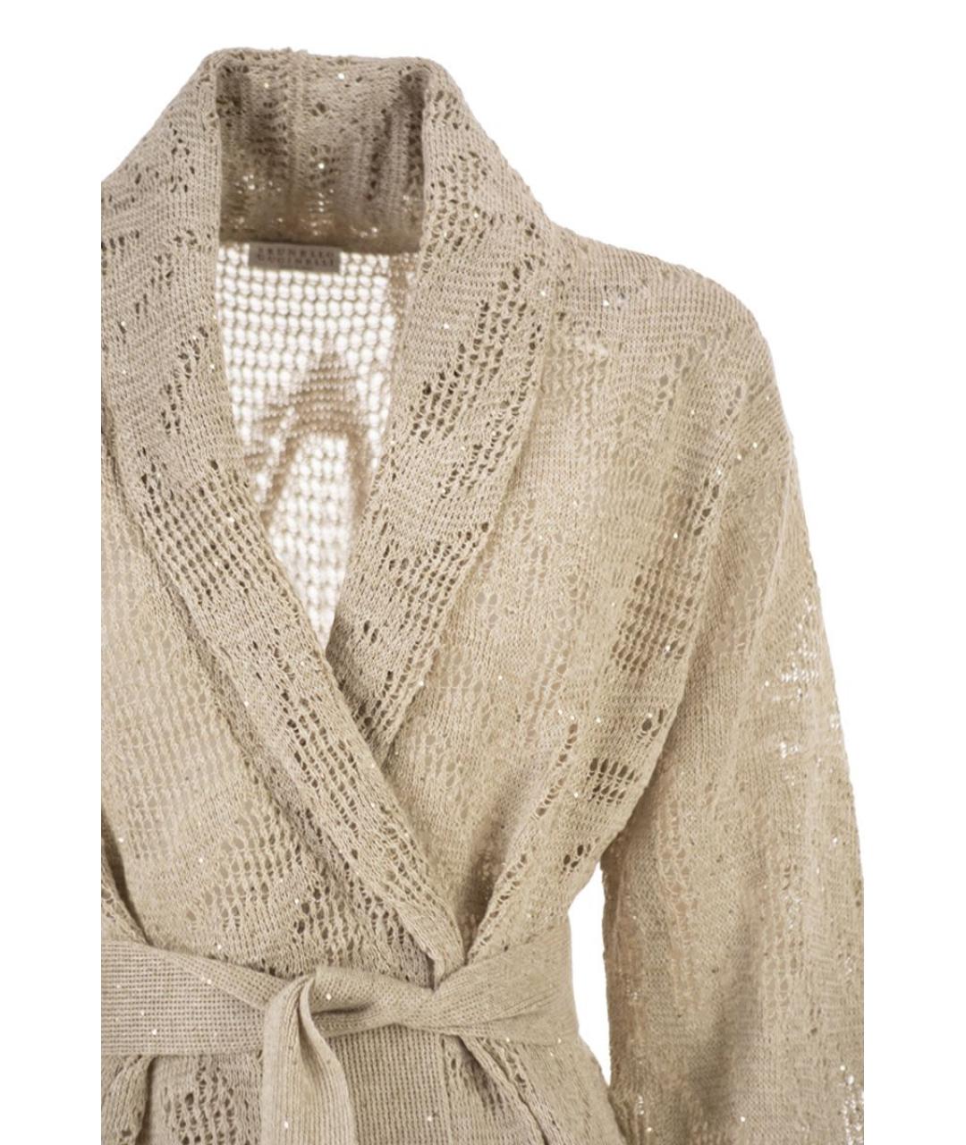 BRUNELLO CUCINELLI Бежевый льняной кардиган, фото 4